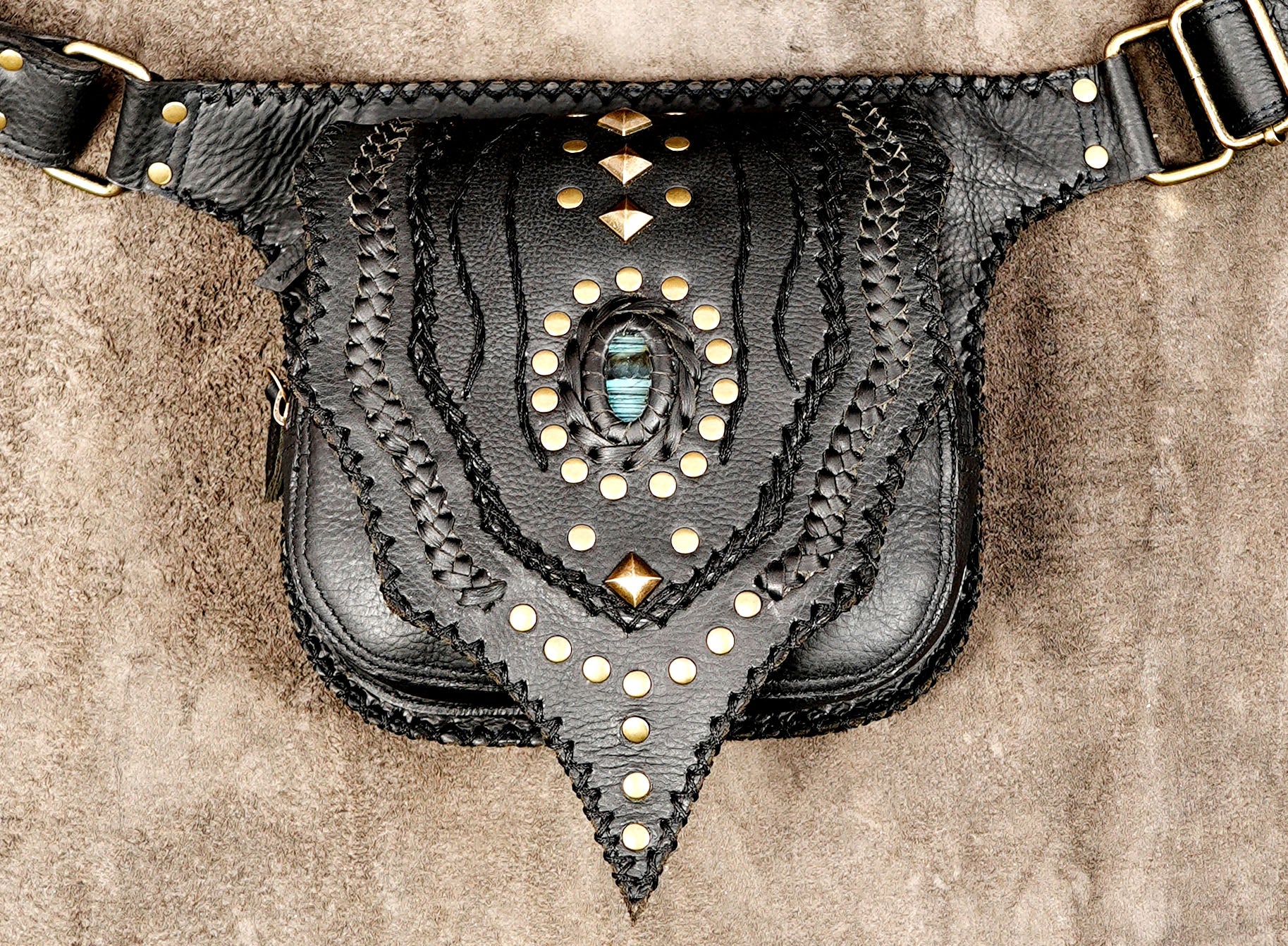 Handmade leather festival hip pouch for women