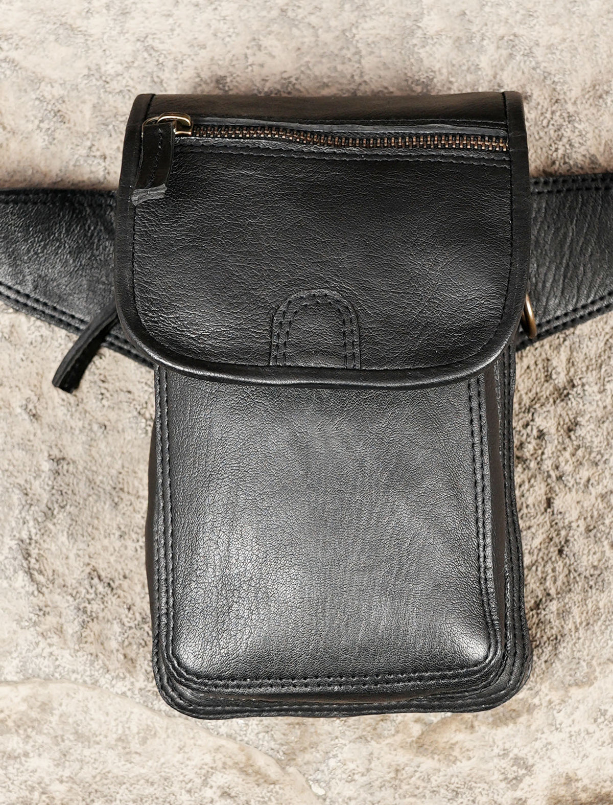 Black Leather Utility Belt Bag Crossbody Waist Pouch Festival Hip Pack Unisex