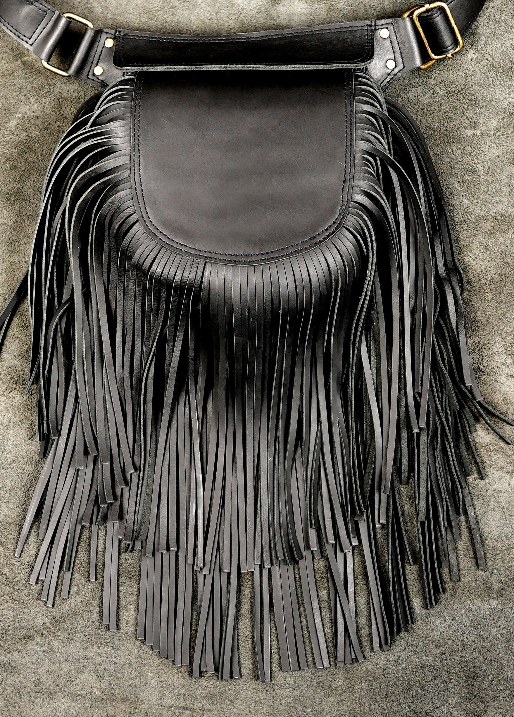 Black leather festival belt pouch