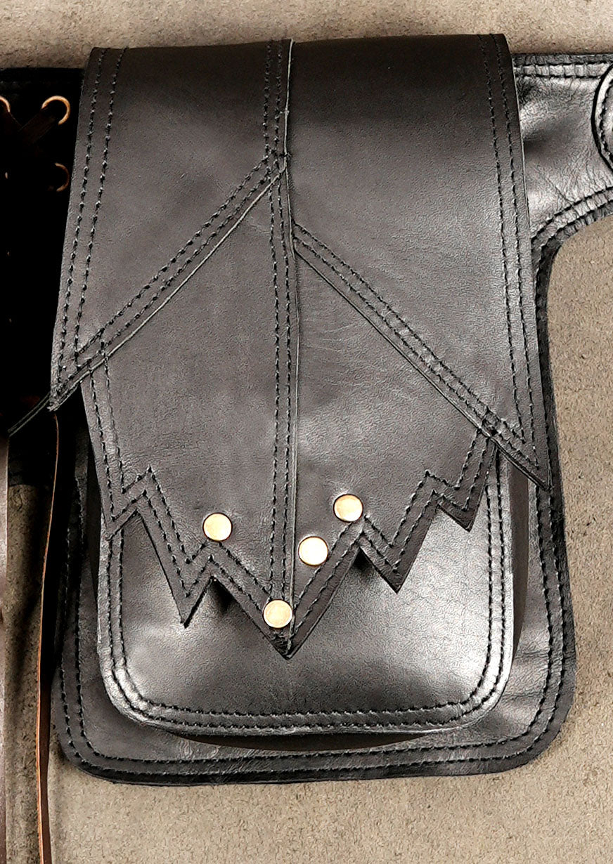 Handmade leather belt pouch with antique brass studs