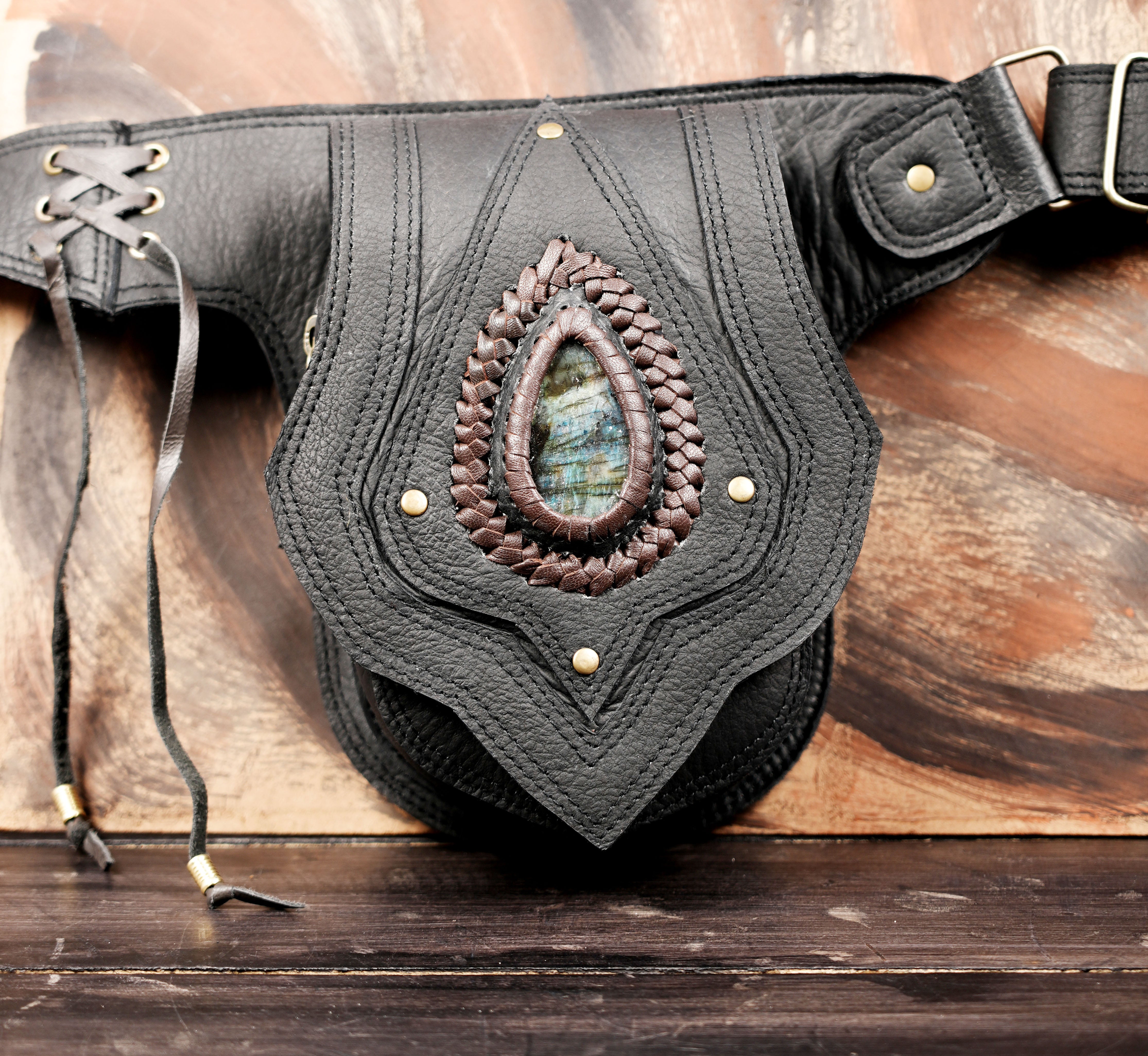 Black Leather Utility Belt with Brass Clasp
