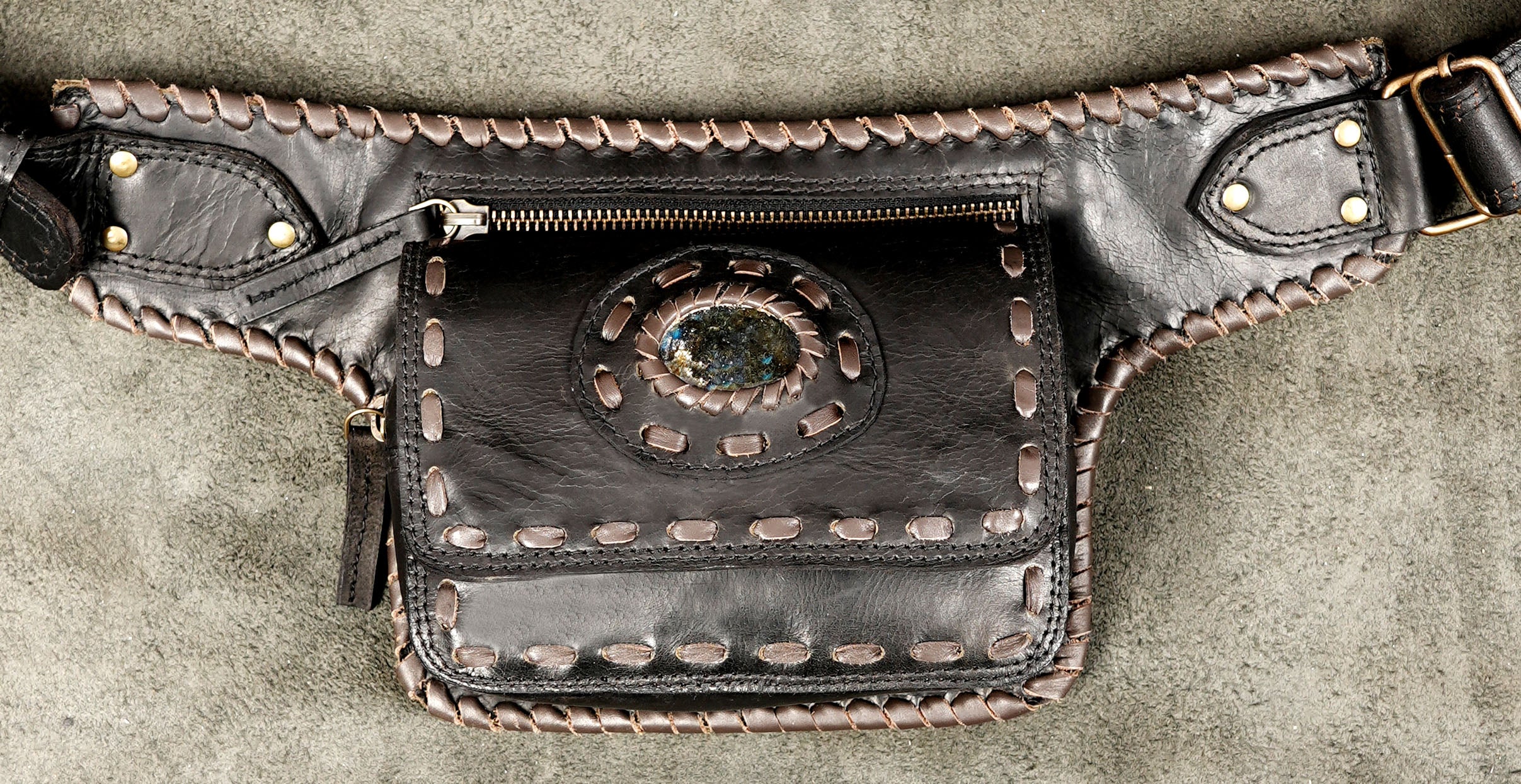 Steampunk leather utility belt with pouch