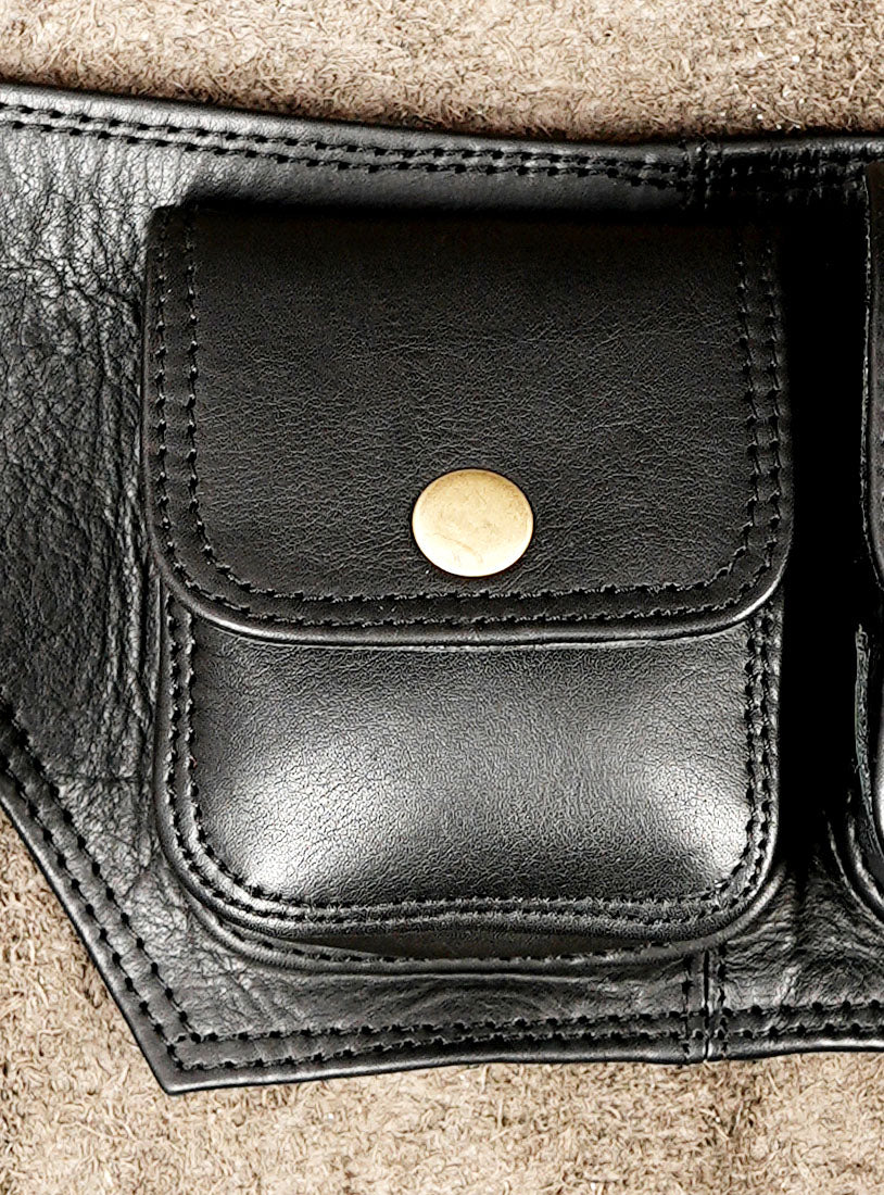 Black leather tool belt style fashion pouch for festivals