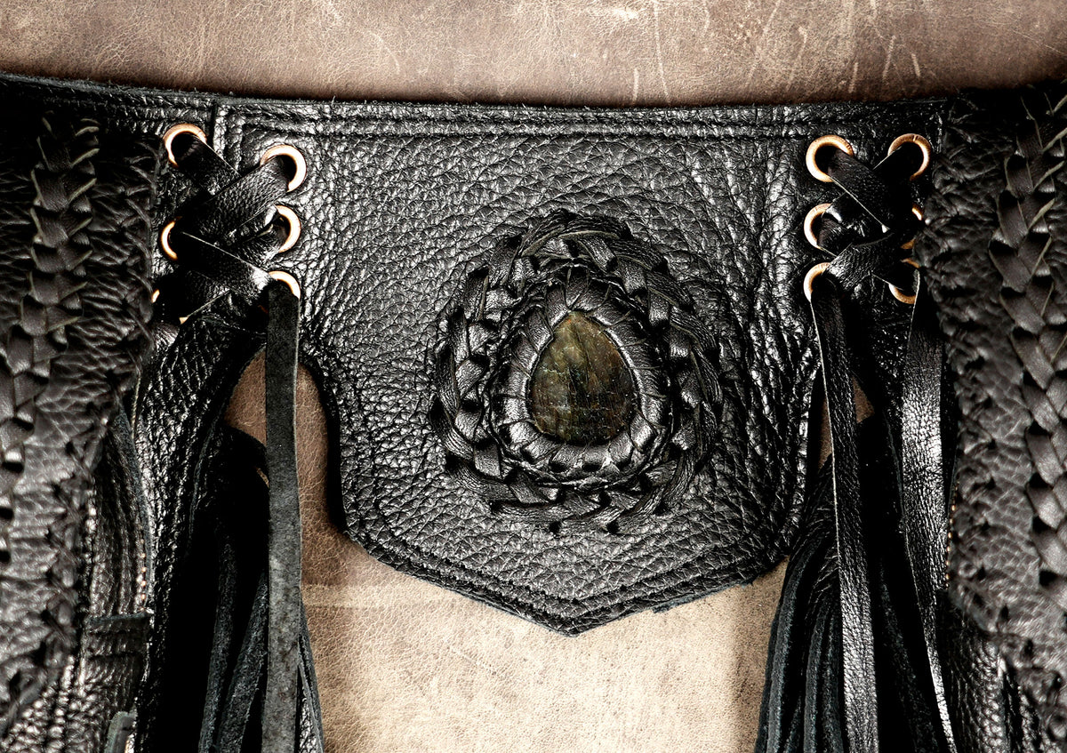 Bohemian leather fringe belt for women