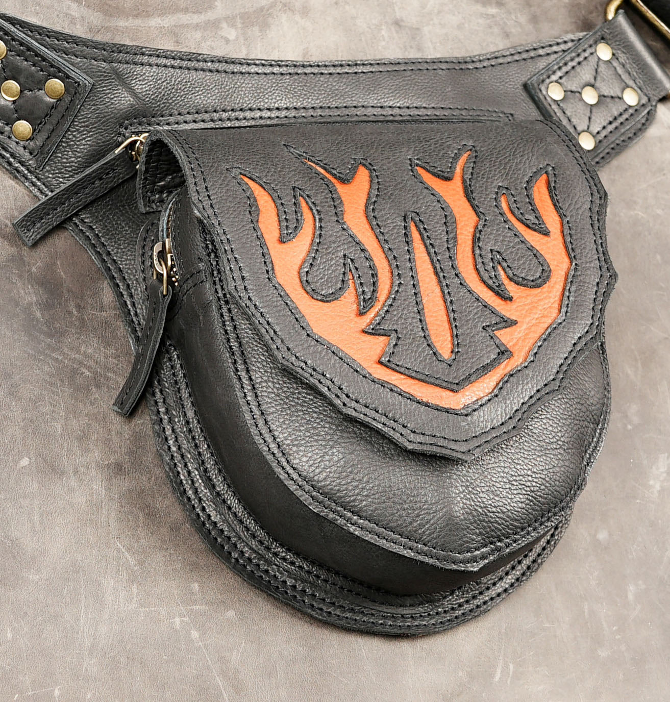 Rustic leather waist pouch with adjustable belt