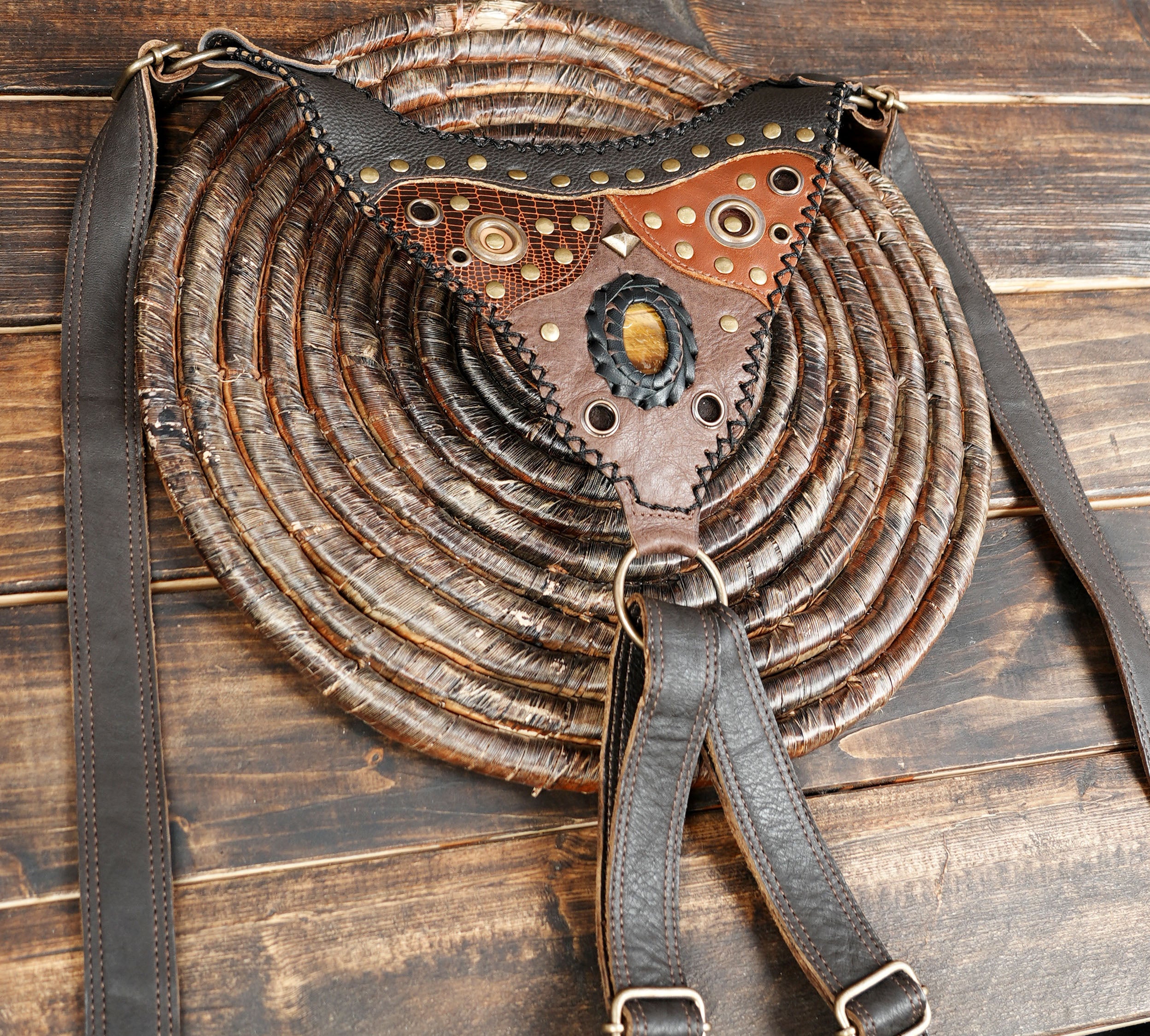 Artisan crafted leather waist holster with dual storage pouches