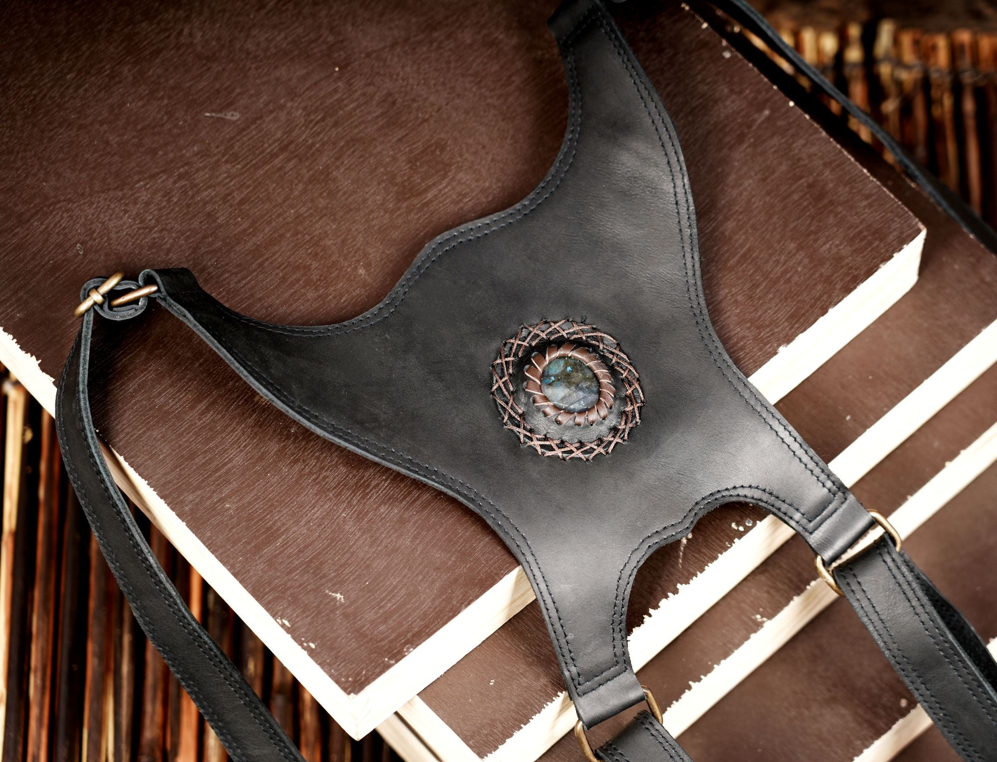 Boho style leather holster with stone accent