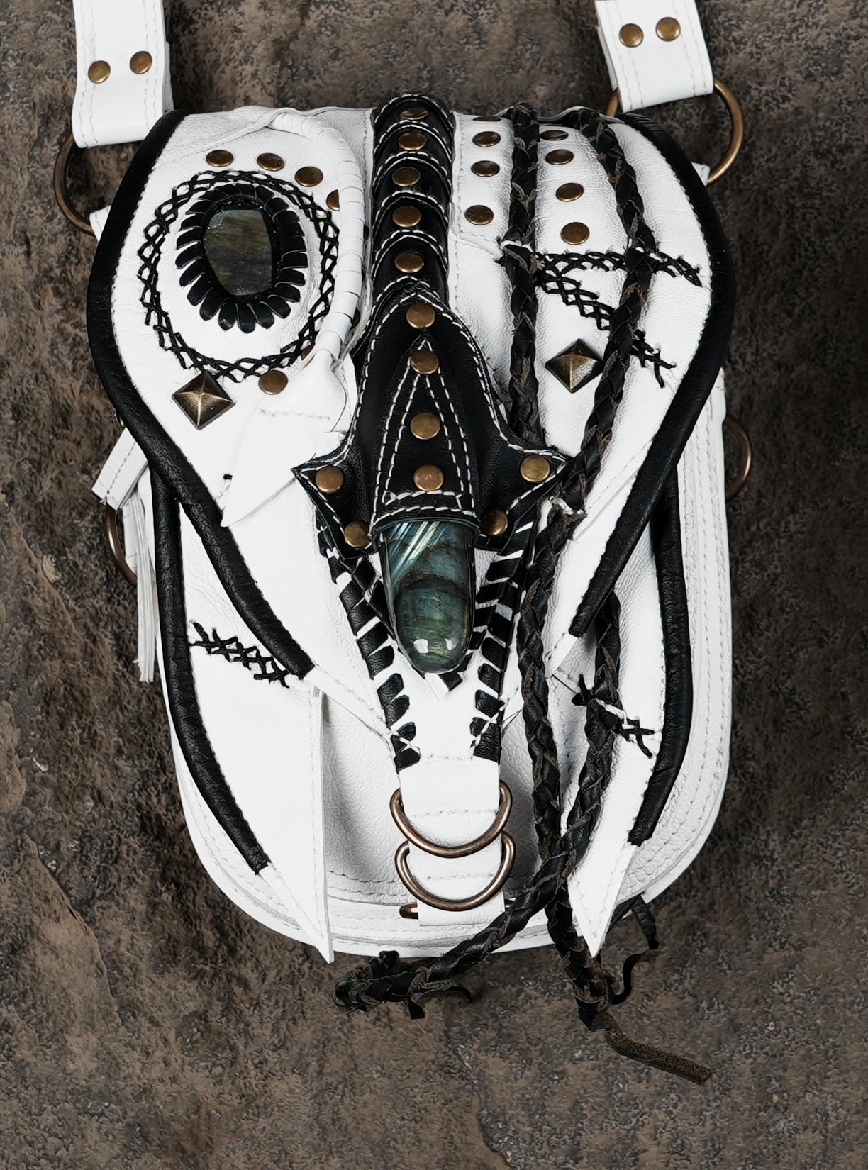 White festival holster set with decorative gemstones
