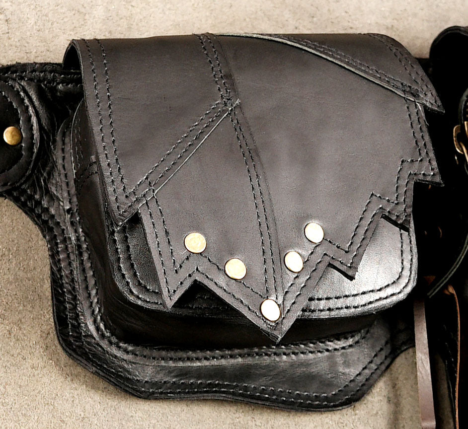 Leather waist bag belt with adjustable buckle strap