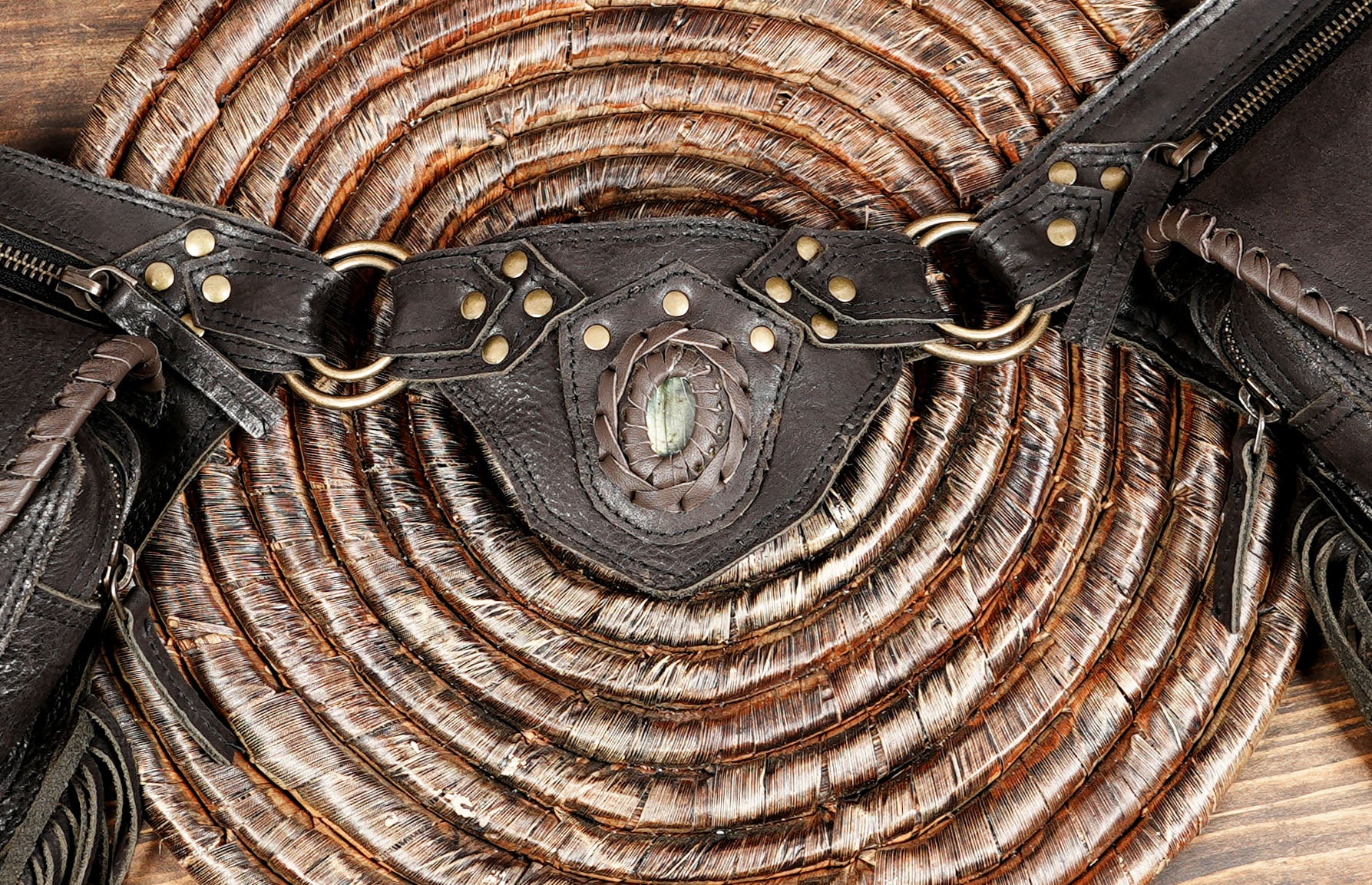 Handmade Leather Fringe Belt Bag, Black Western Waist Belt, Boho Hip Pouch, Stone Accent, Festival Wear