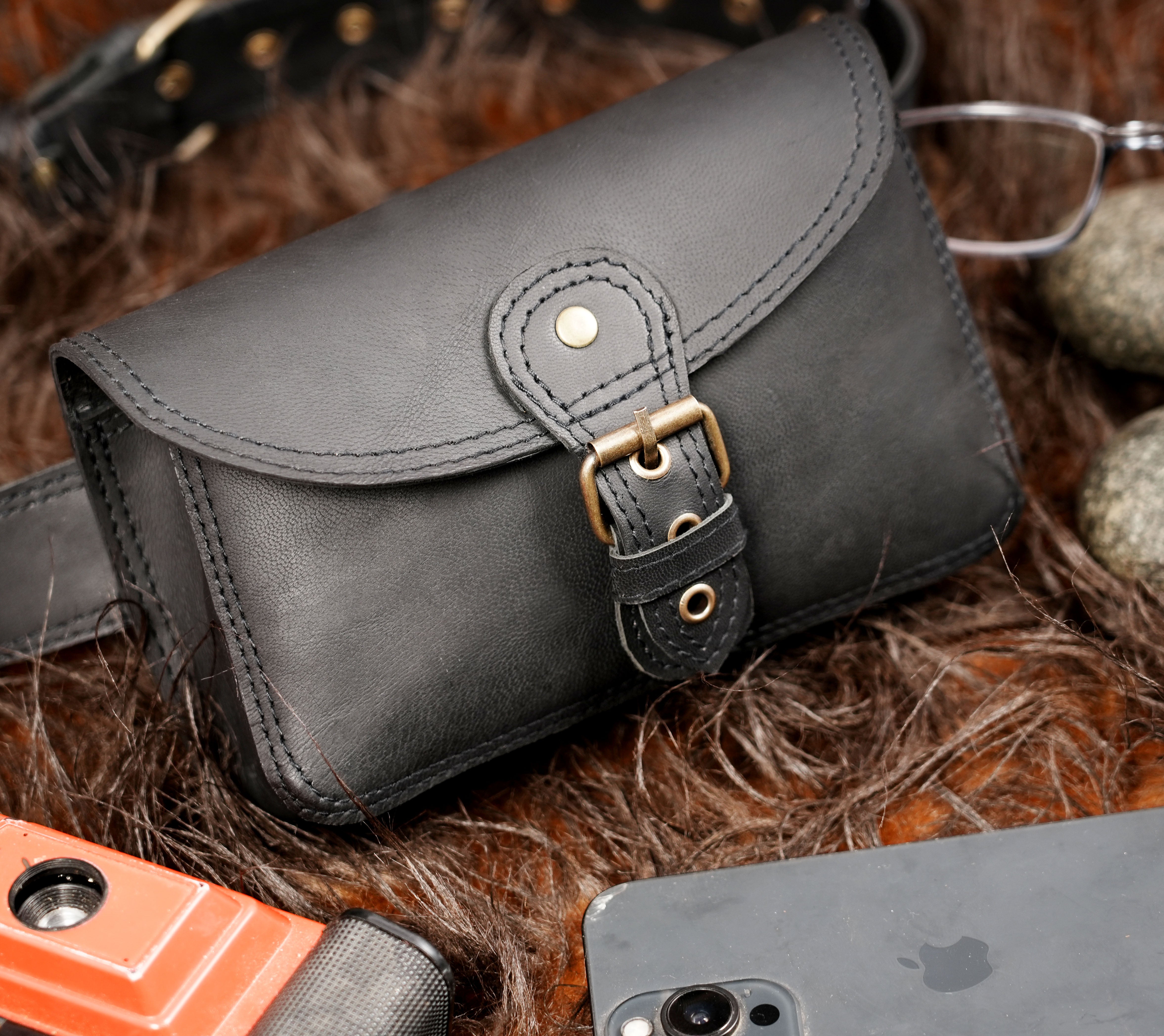Black Leather Hip Pouch
