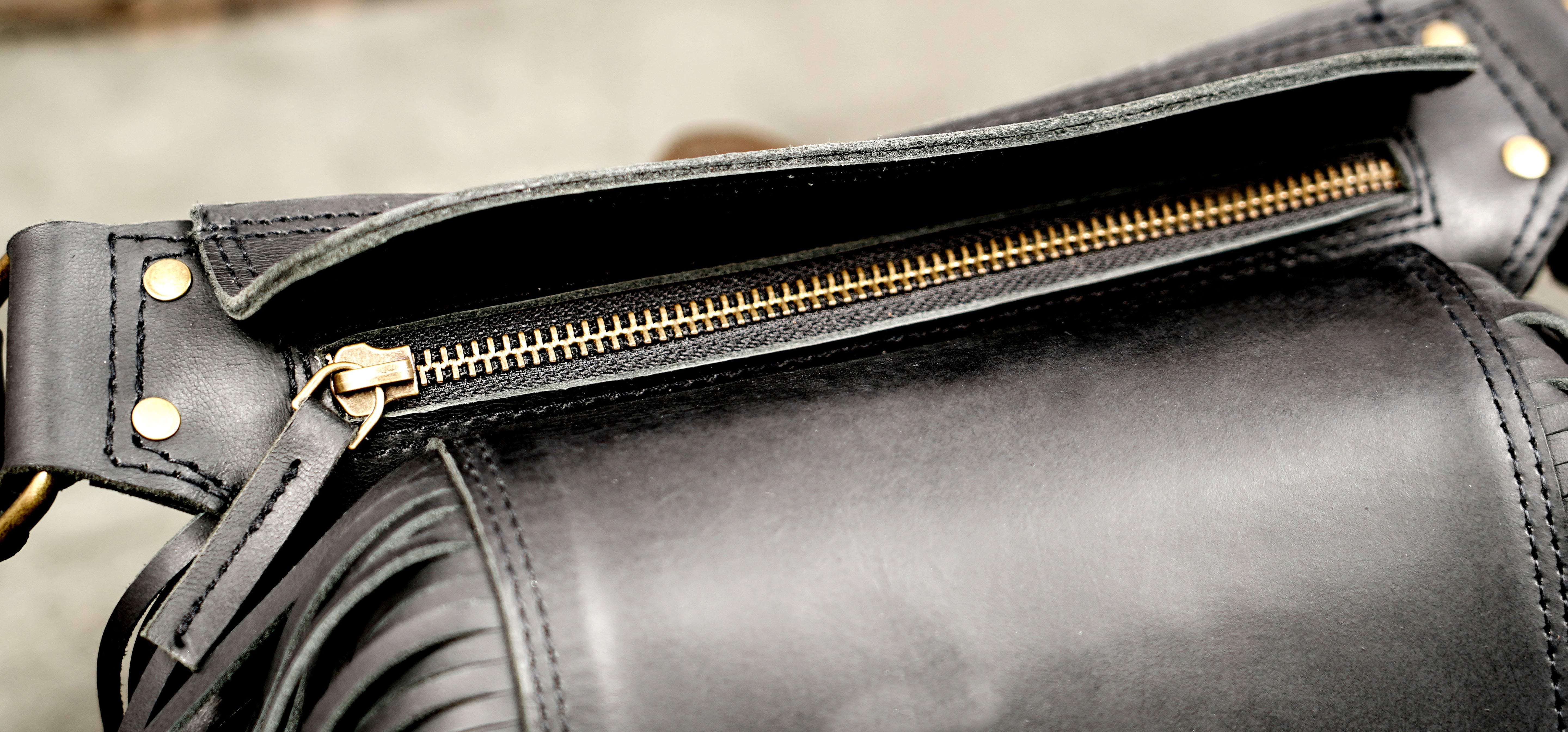 Leather fringe hip pouch for women