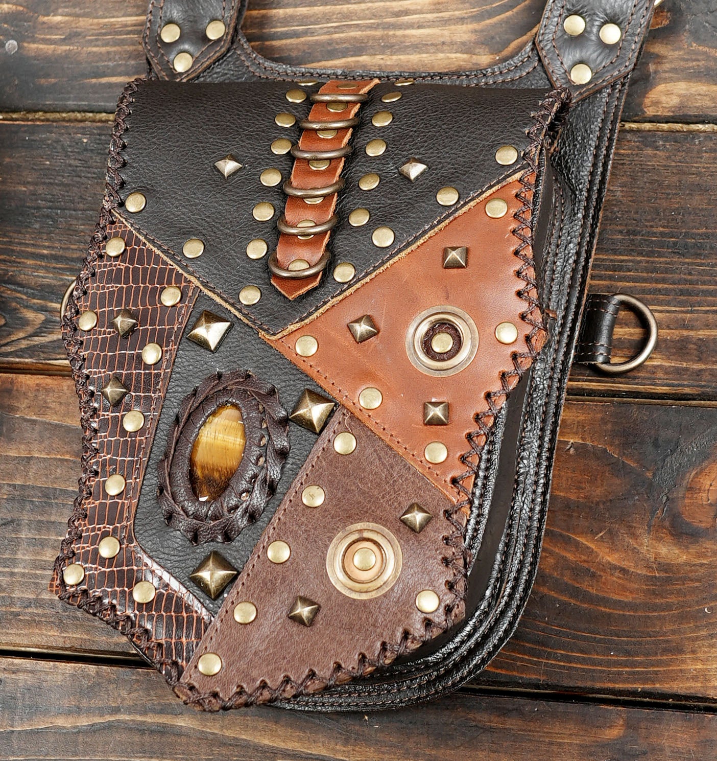 handmade leather utility holster with decorative stud design