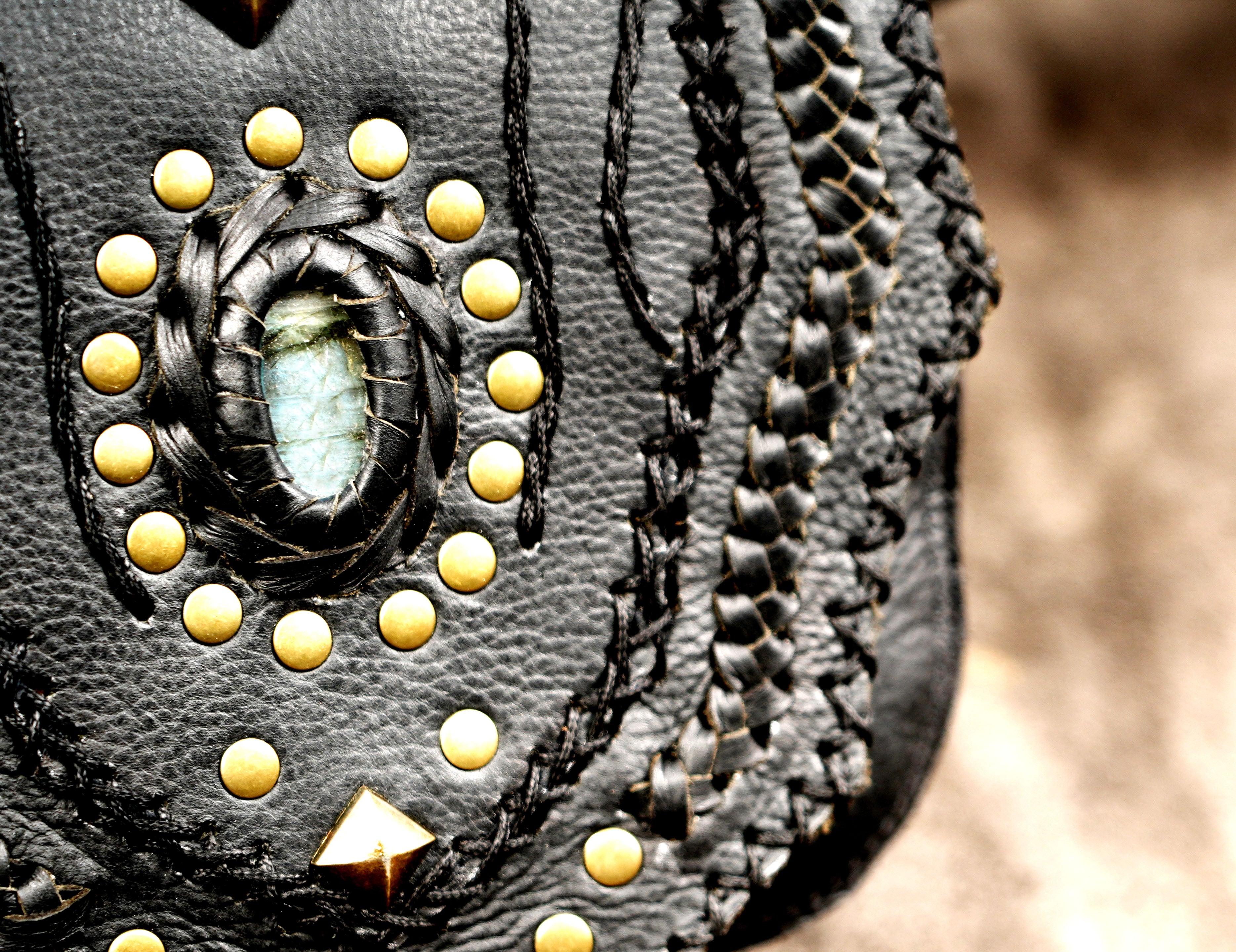 Western leather utility hip belt with stone detail