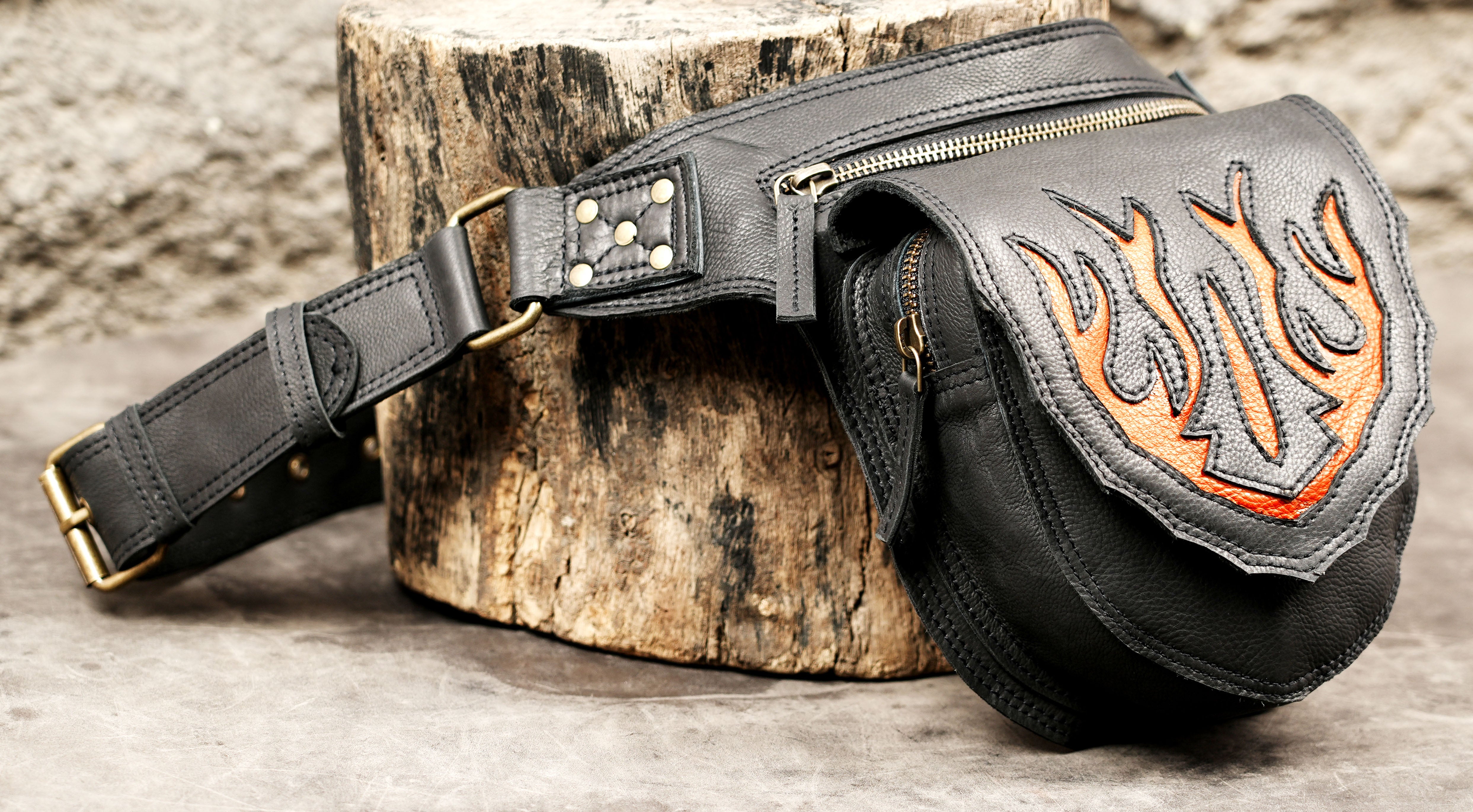 Adjustable leather utility belt with zipper compartment