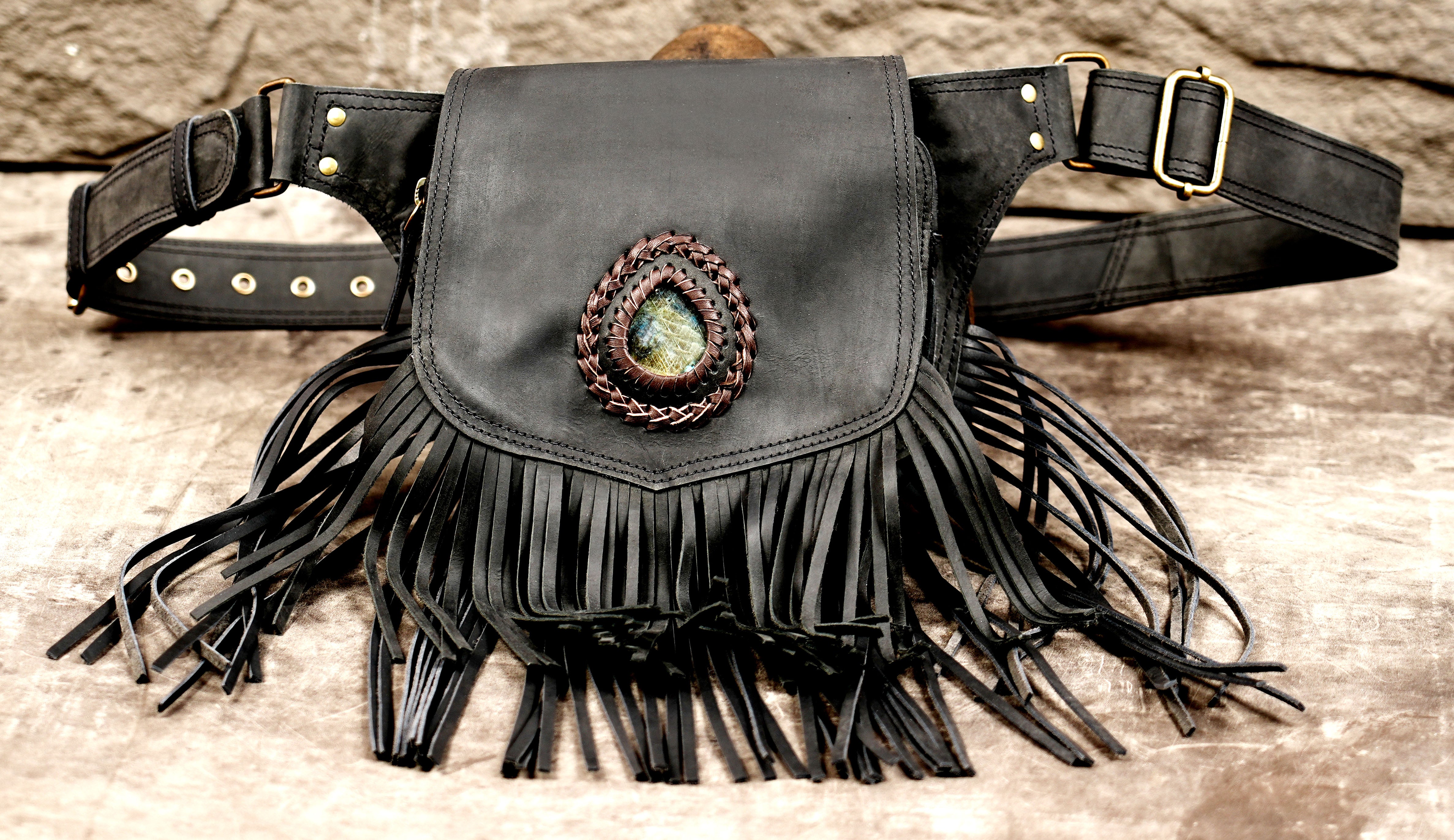 Statement black fringe hip belt bag for alternative fashion looks