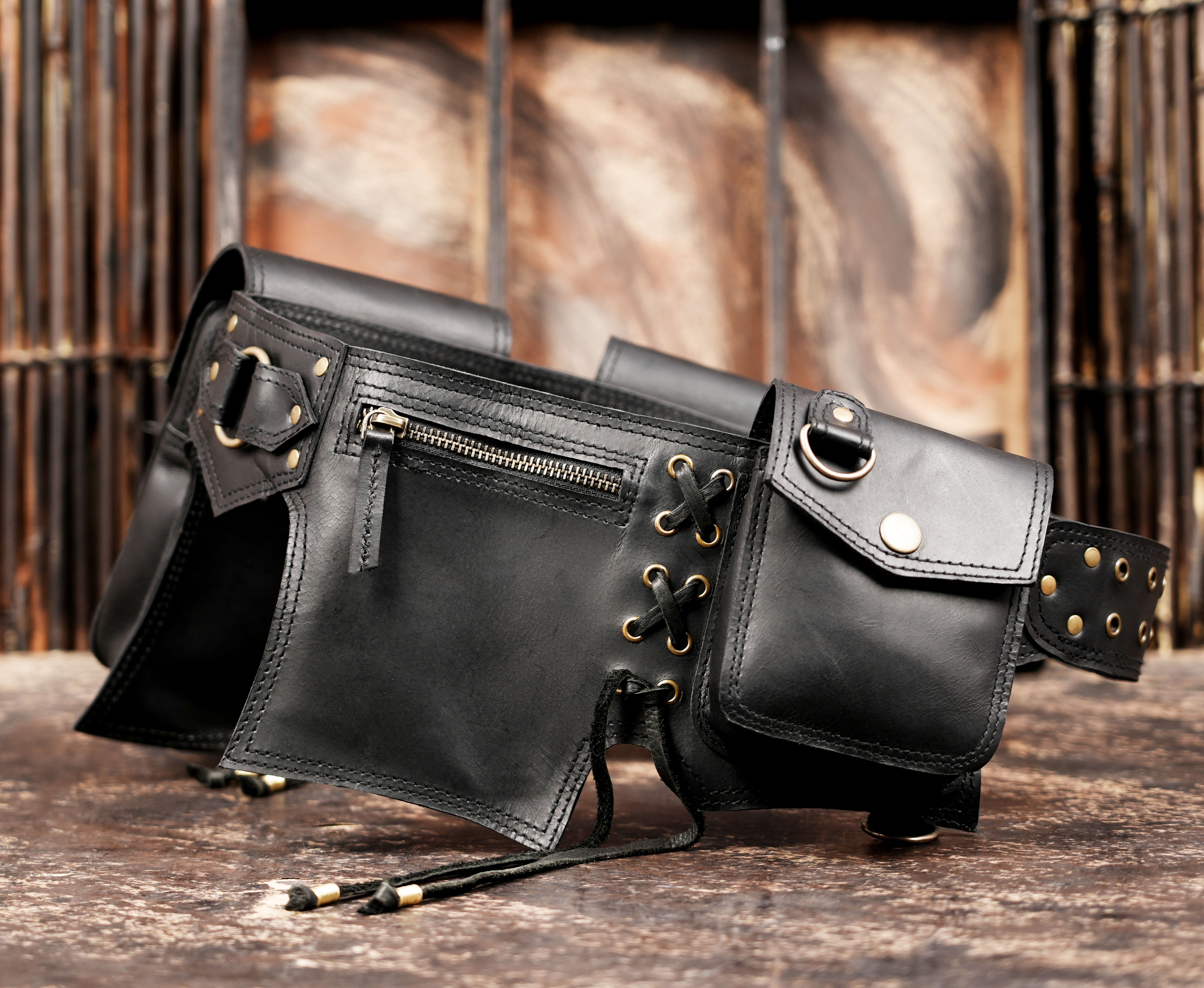 Biker style leather waist belt