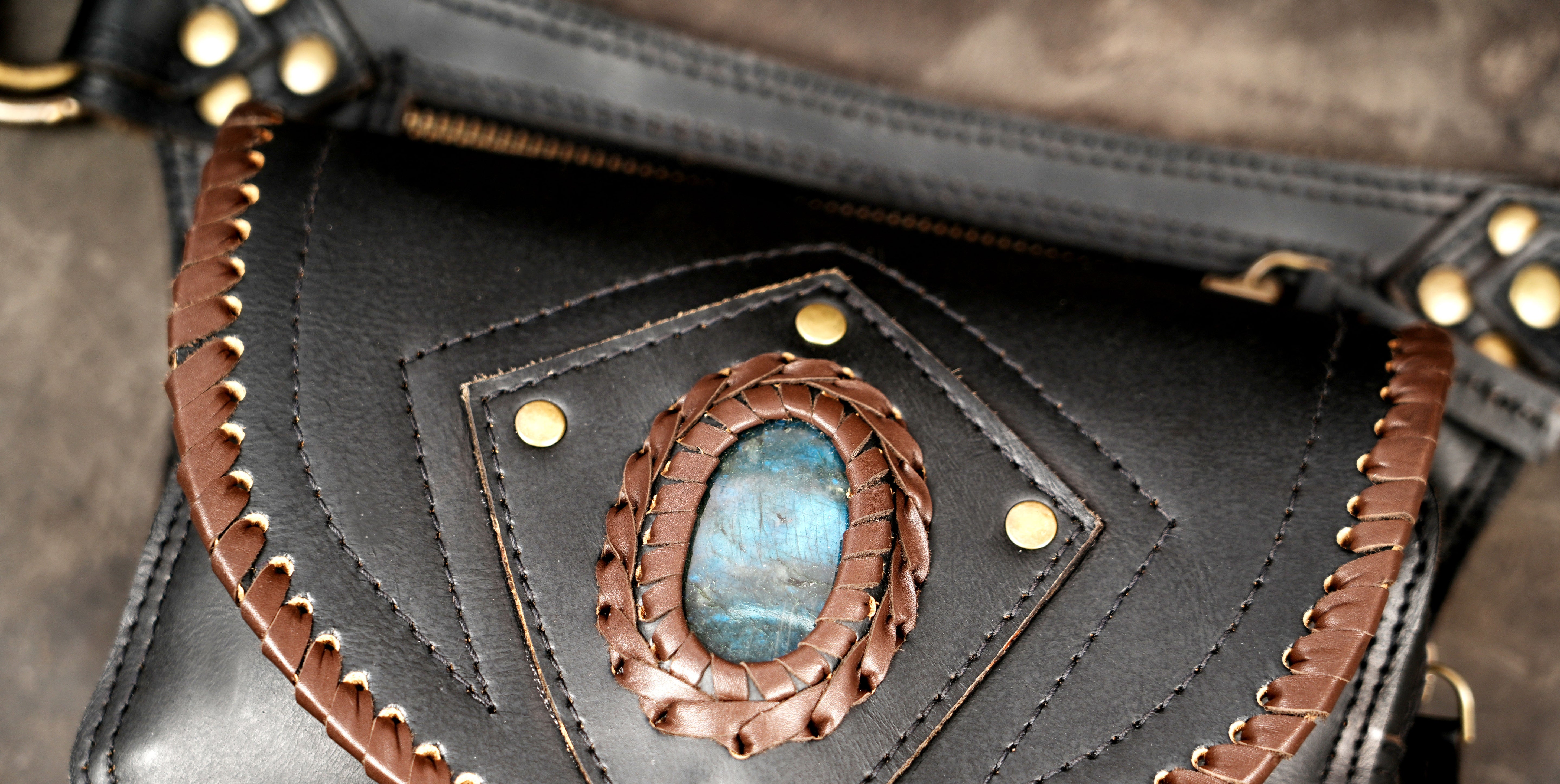 Black leather festival waist bag