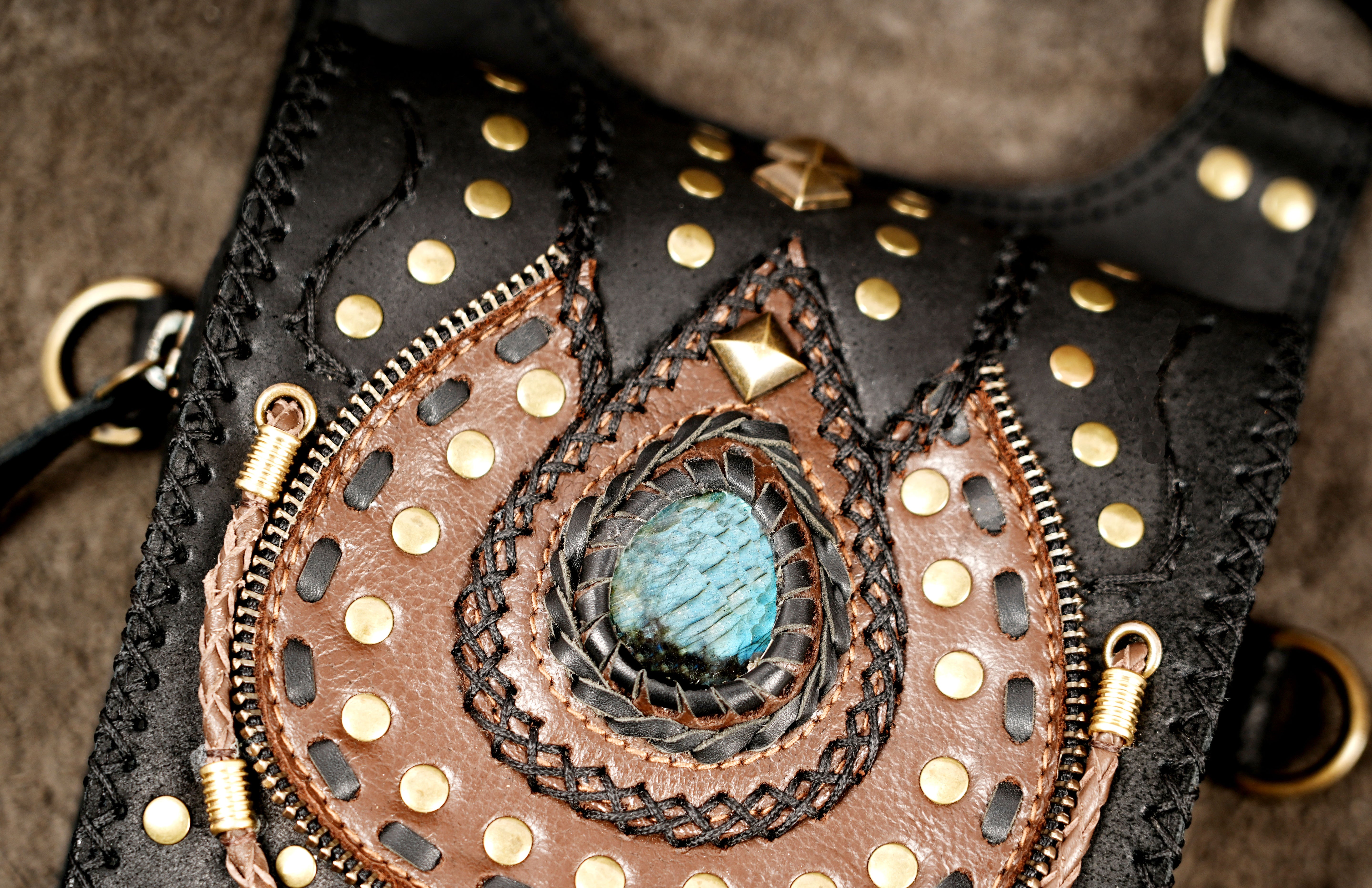 Leather Crossbody Shoulder Holster with Gemstone Detail