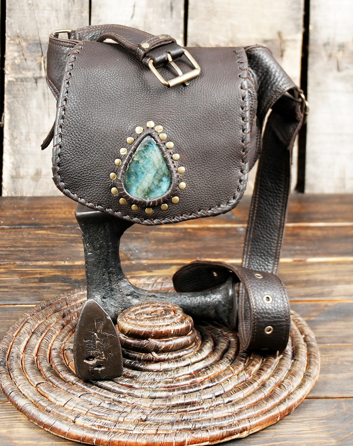 Black Leather Utility Waist Pouch with Adjustable Belt