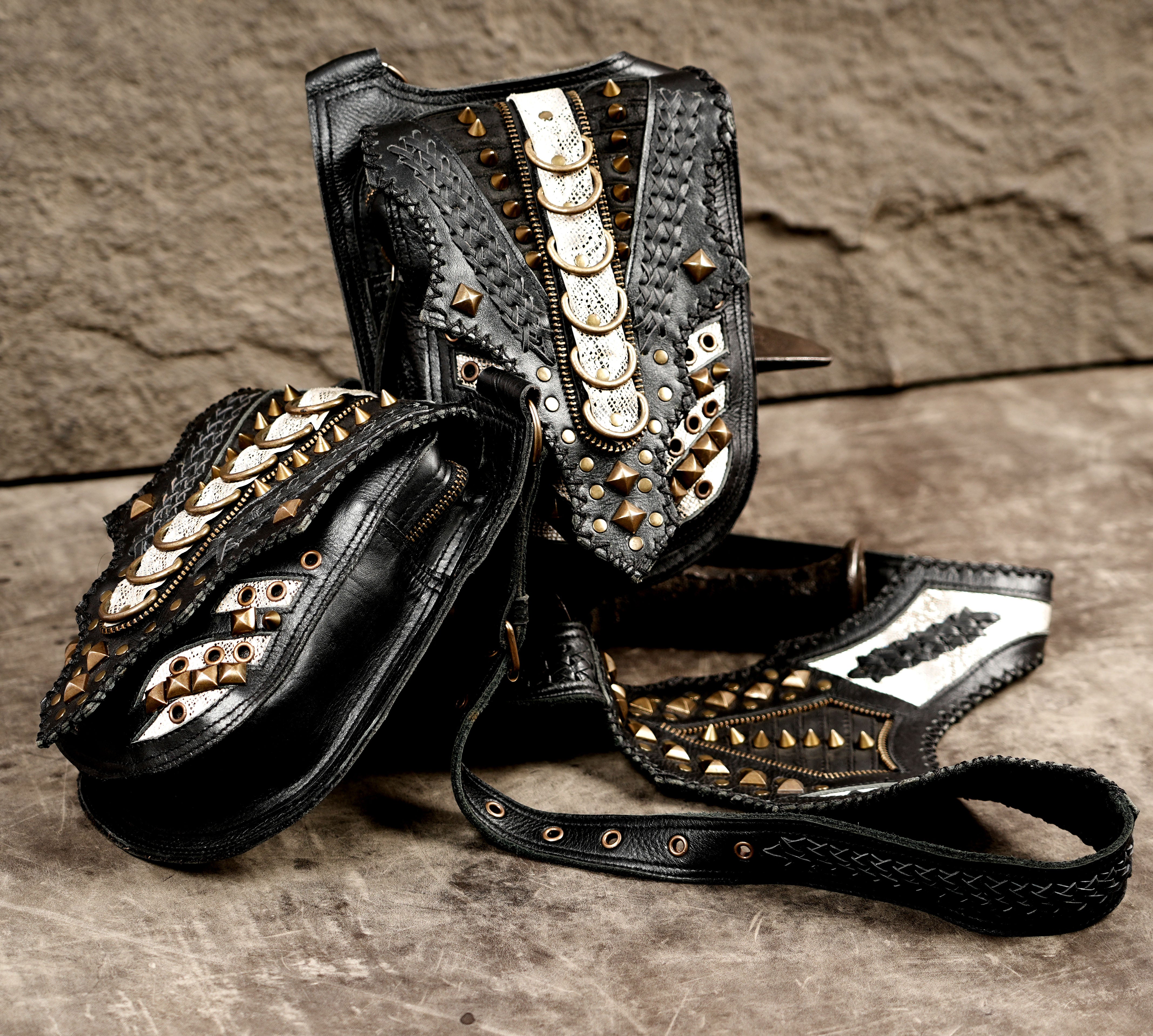 Rocker style studded leather holster bag for concerts and parties