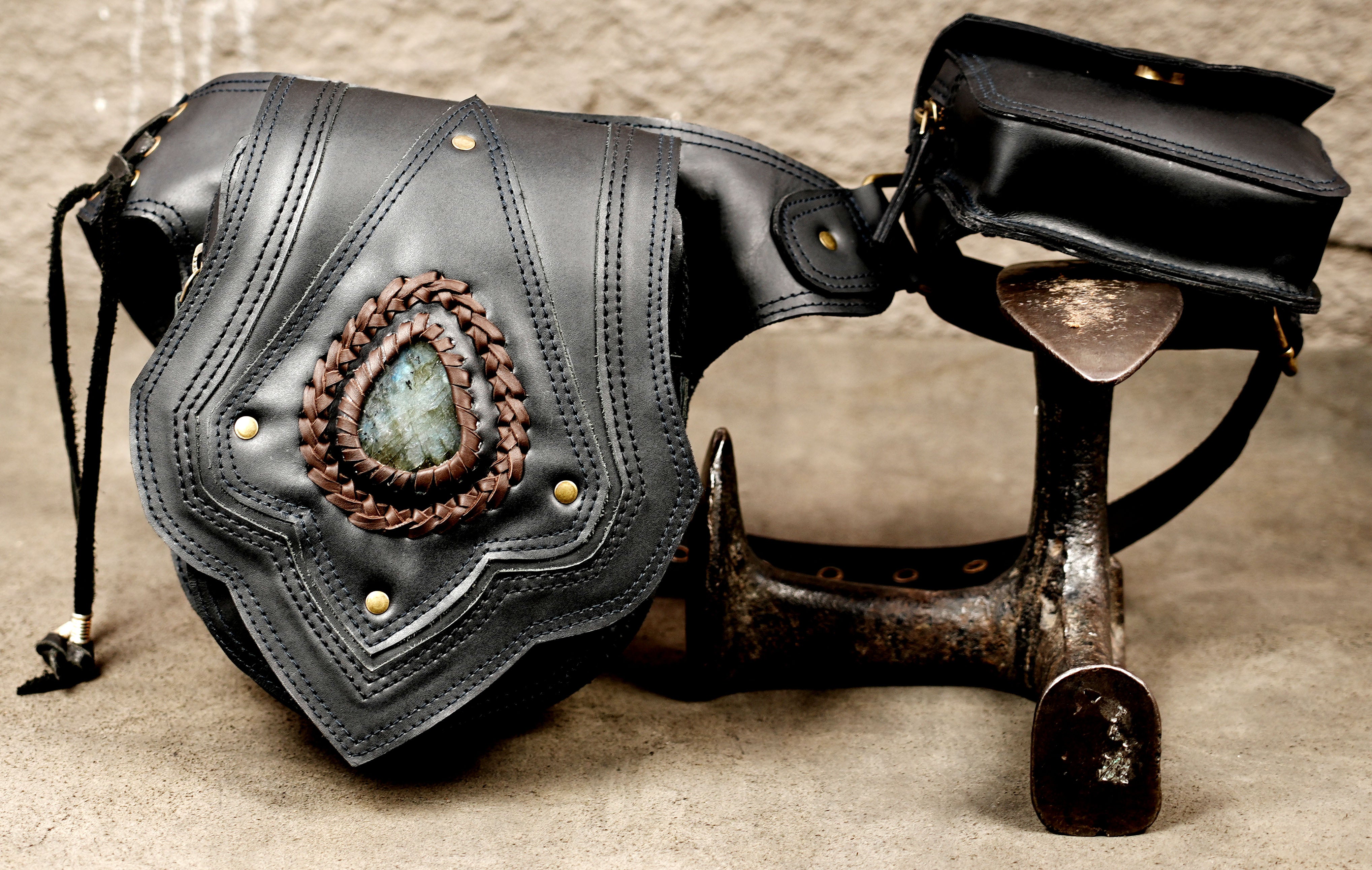 Leather waist bag belt with bohemian decorative design