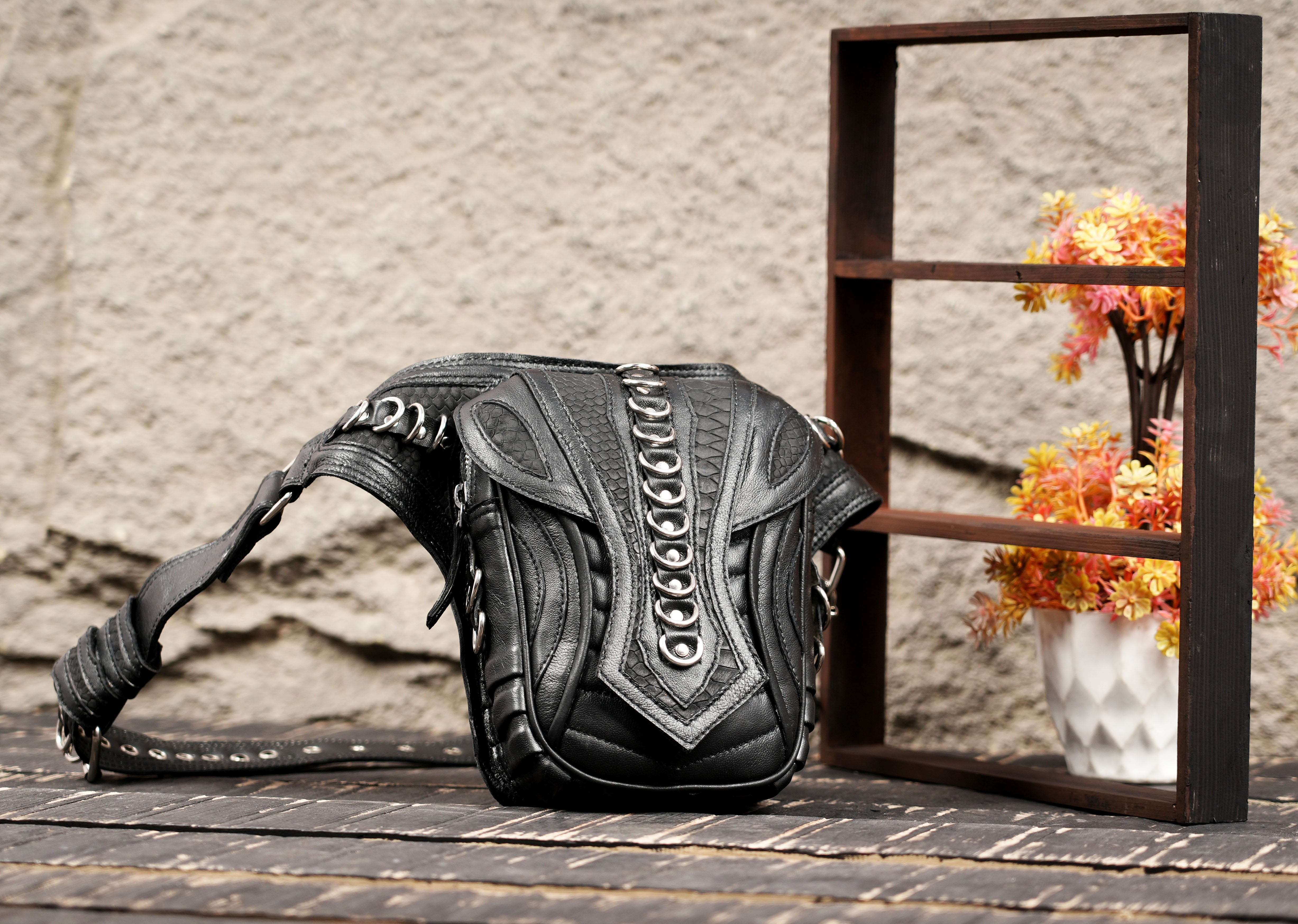 Handmade Black Leather Waist Belt with Front Utility Pouch | Adjustable Leather Belt Bag | Gothic Festival Travel Leather Belt (LT/NS/WB/6032)