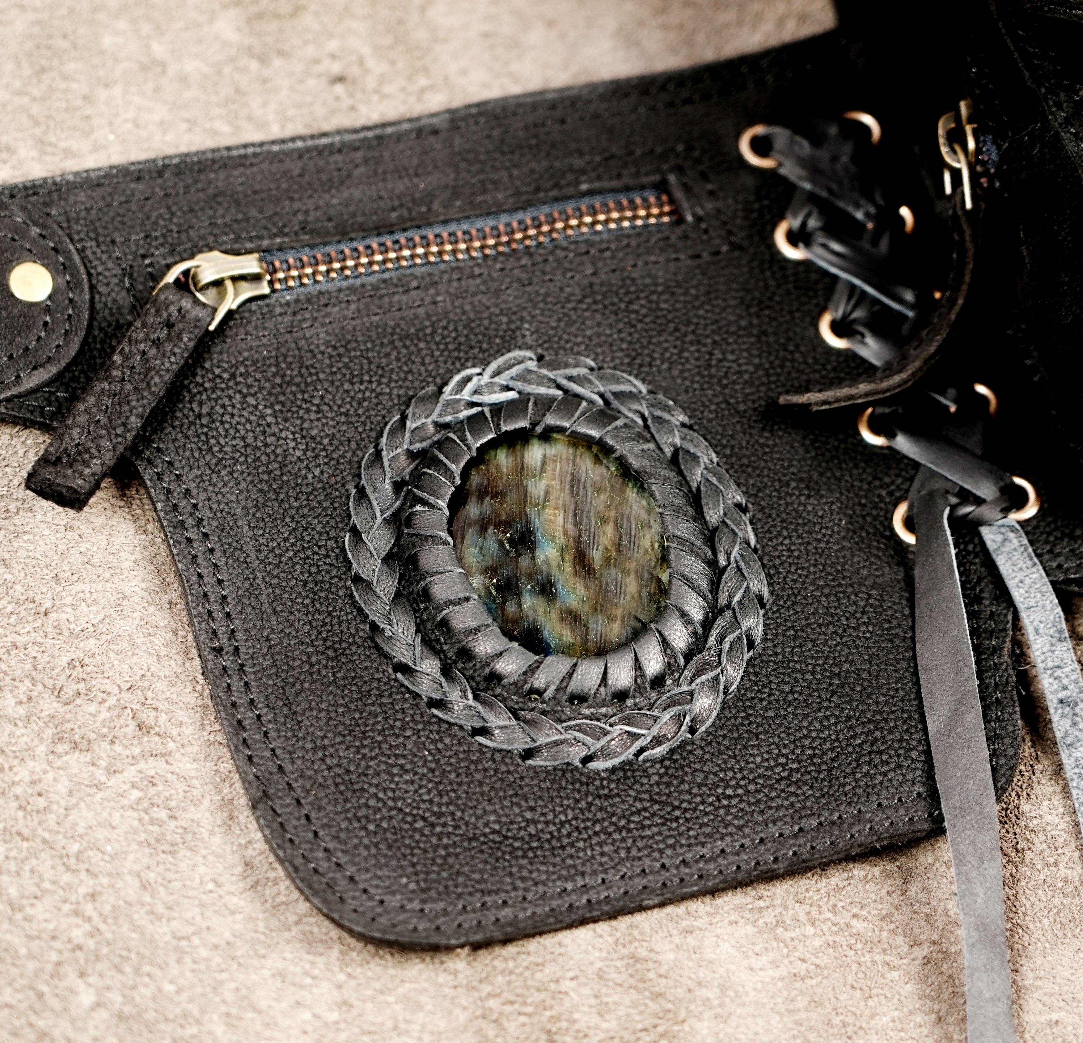 Leather hip belt with multiple pockets for men and women