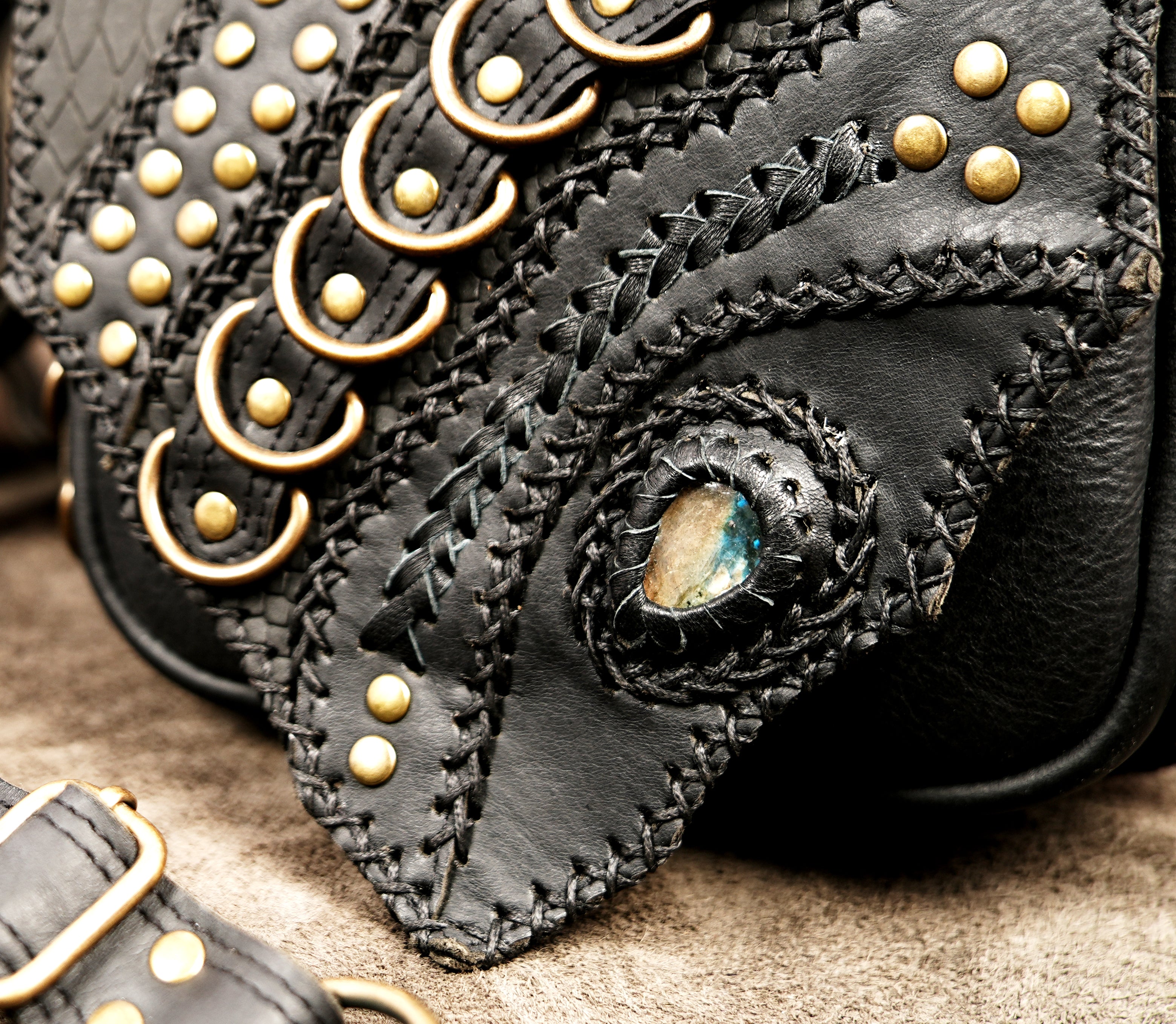 Gothic black leather body harness