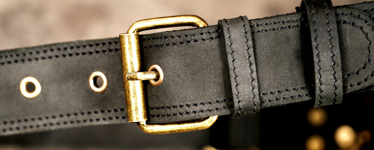 Handmade leather utility belt with stone centerpiece