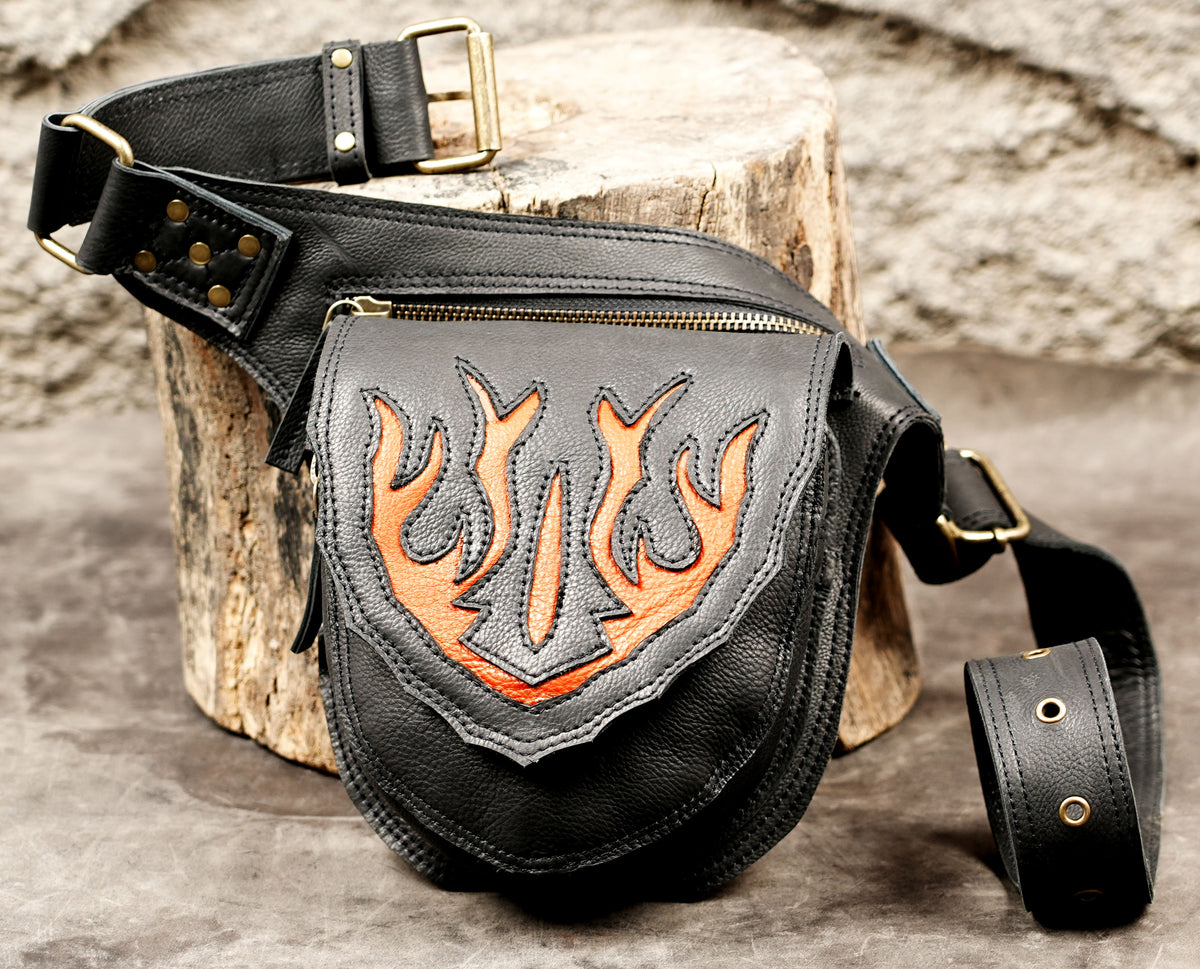 Western inspired black leather waist pouch