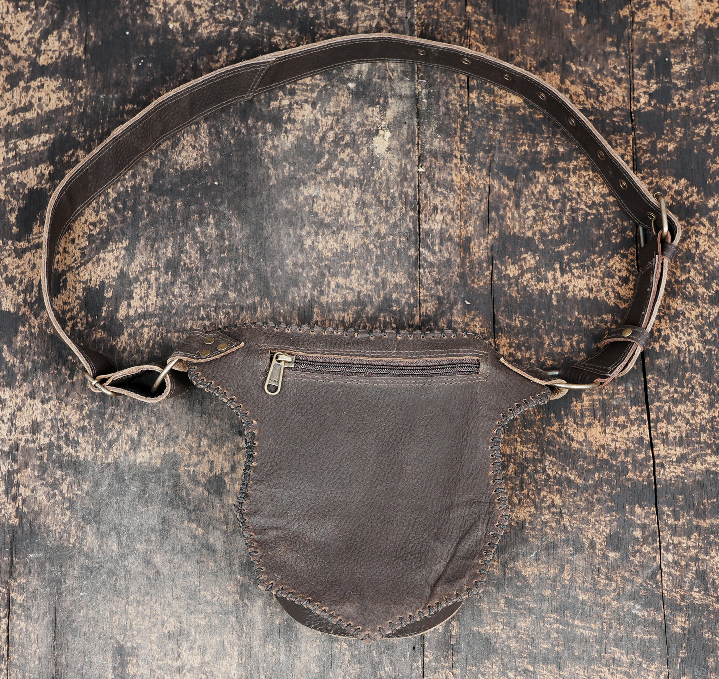 Handmade Leather Waist Belt with Front Pouch and Stone Detail || Leather Waist Belt Bag with Metal Hardware || Handmade Leather Waist Belt for Travel and Festivals (LT/AB/WB/6191)