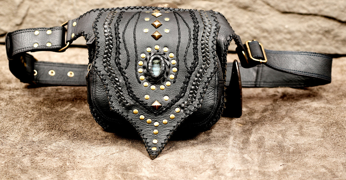 Genuine leather utility waist pouch with brass hardware