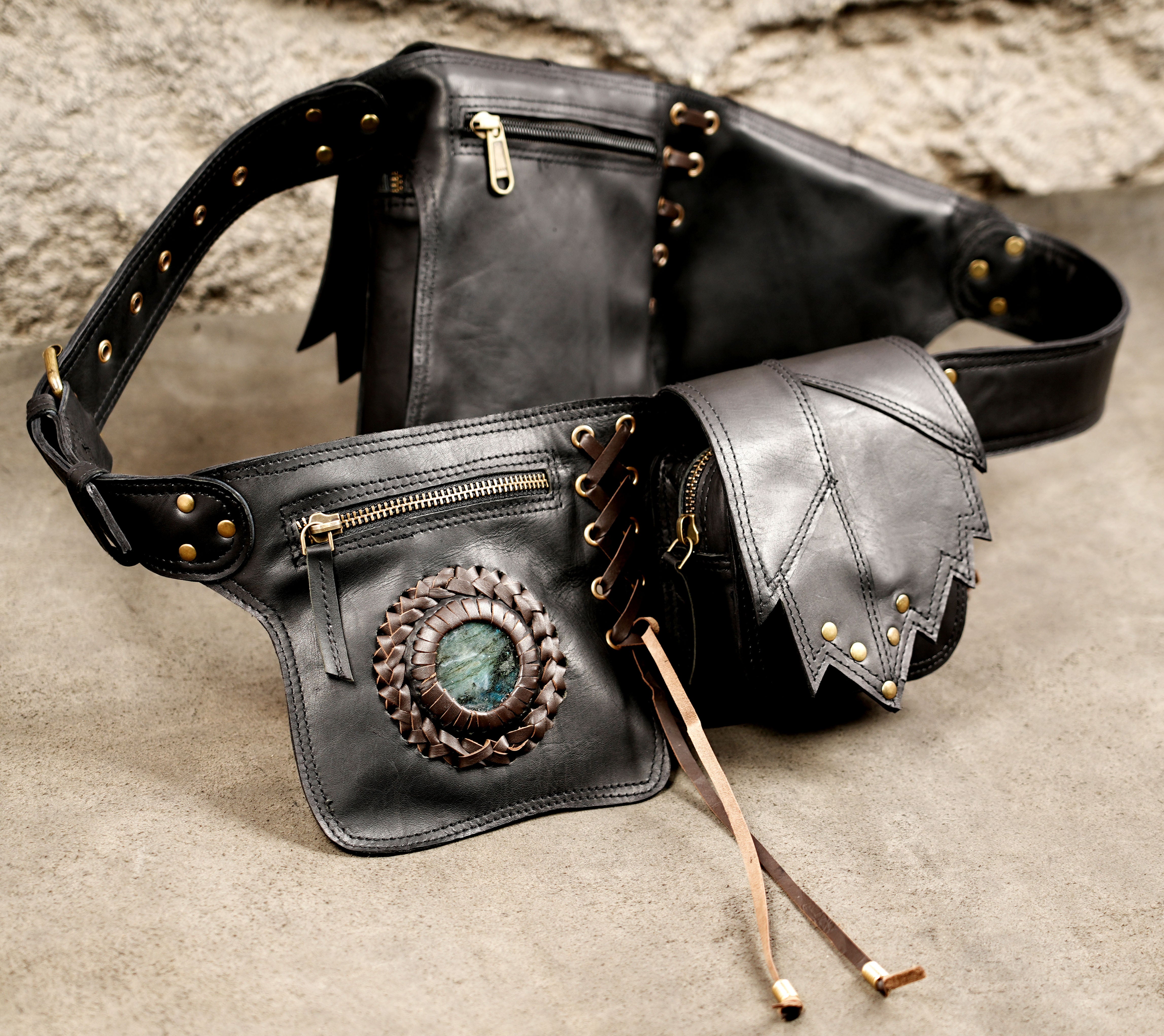 Leather utility hip belt for festivals and outdoor use