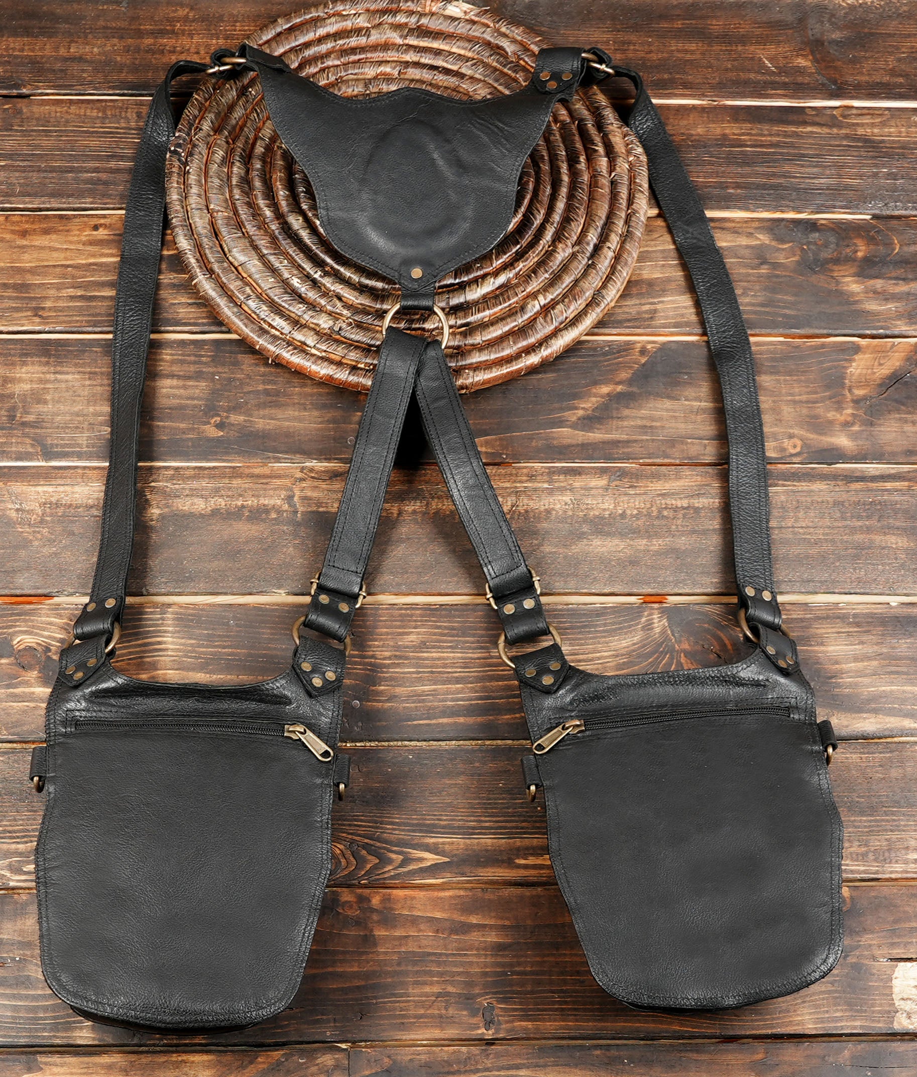 Black Leather Double Pouch