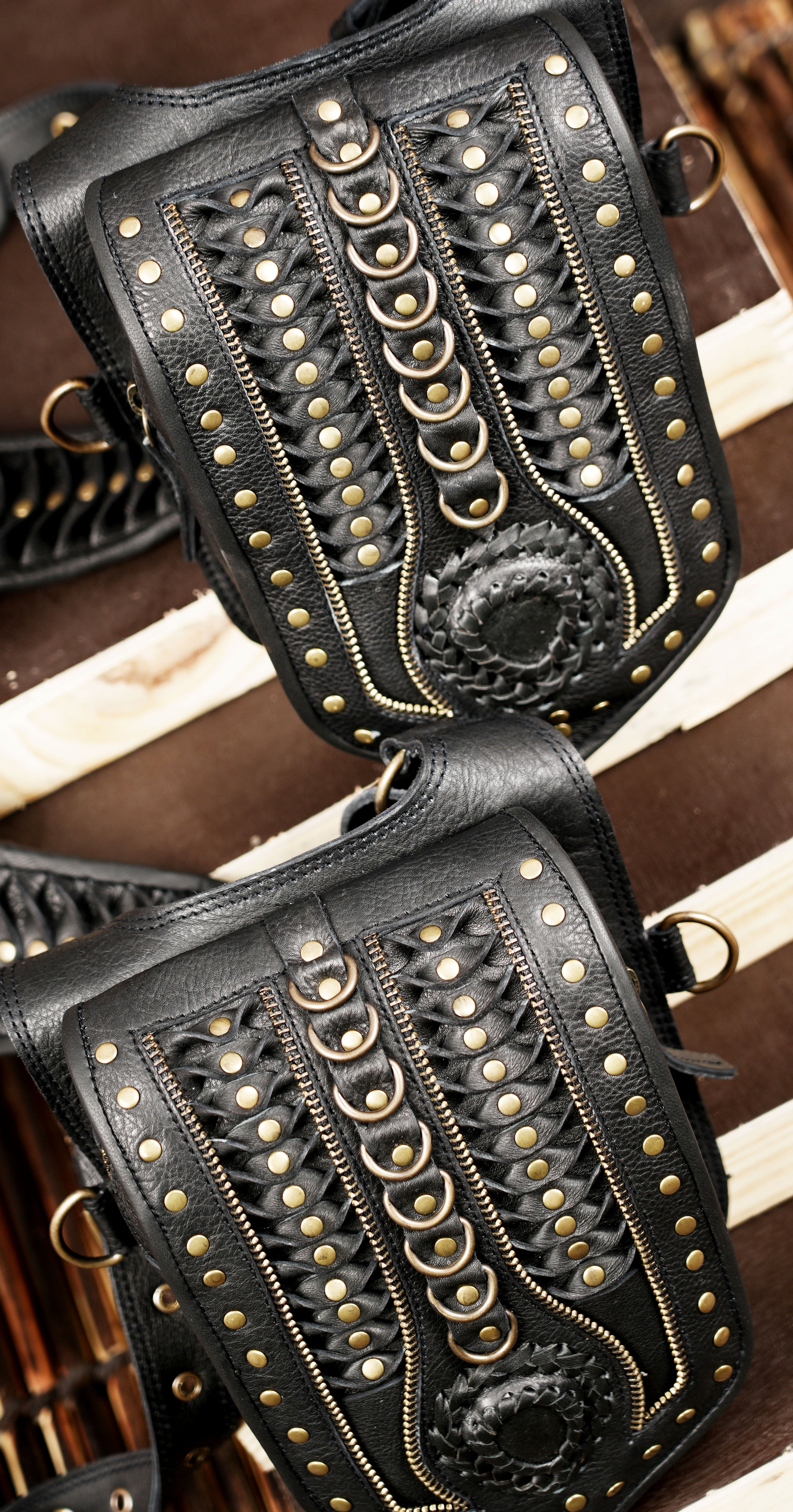 Handmade Black Leather Shoulder Holster Harness with Dual Utility Pouches | Adjustable Chest Rig | Gothic Steampunk Leather Holster (LT/AB/HLS/6053)