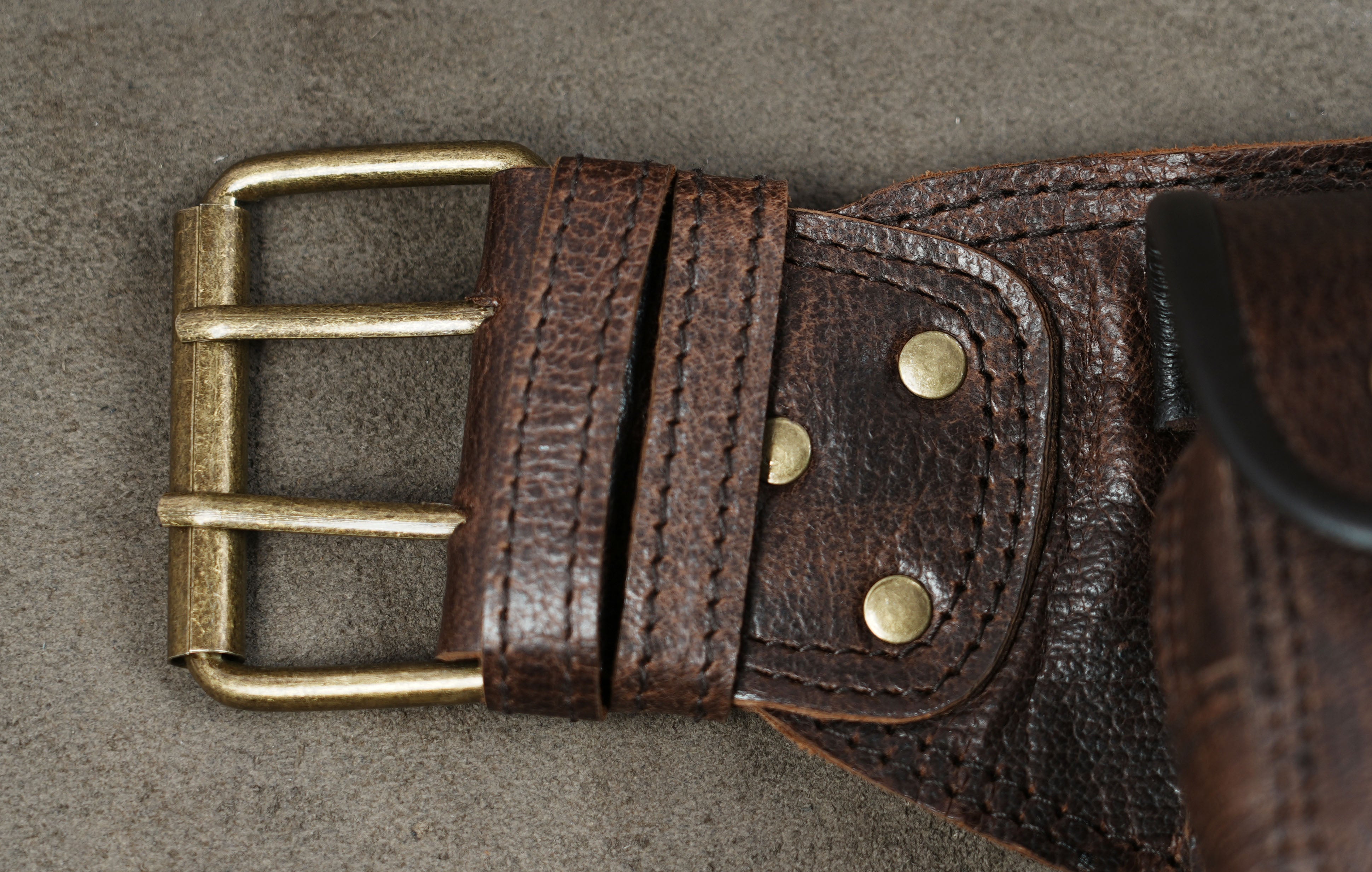 Handmade brown leather hip belt with two storage pockets