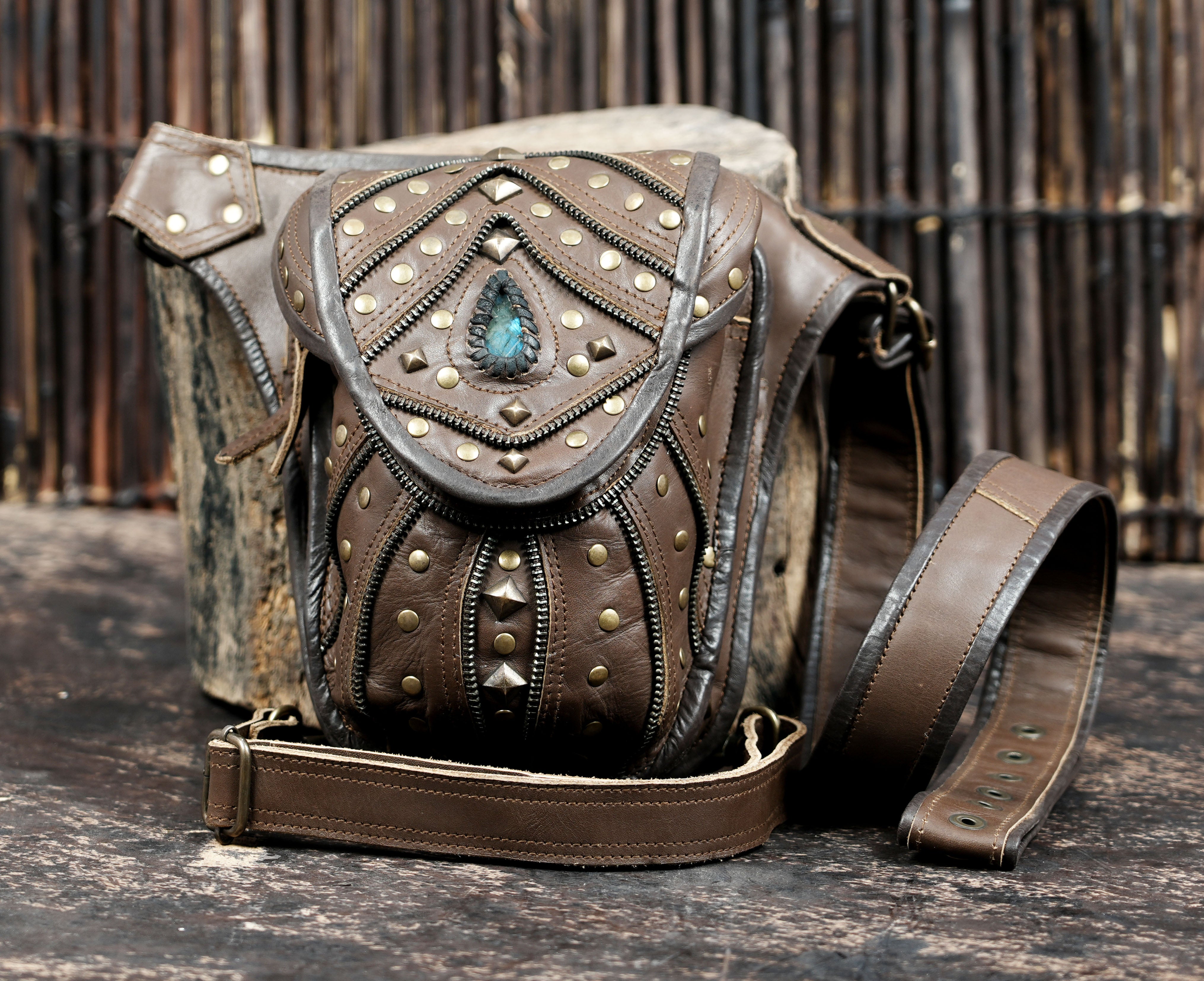 Leather thigh belt with waist support and pouch