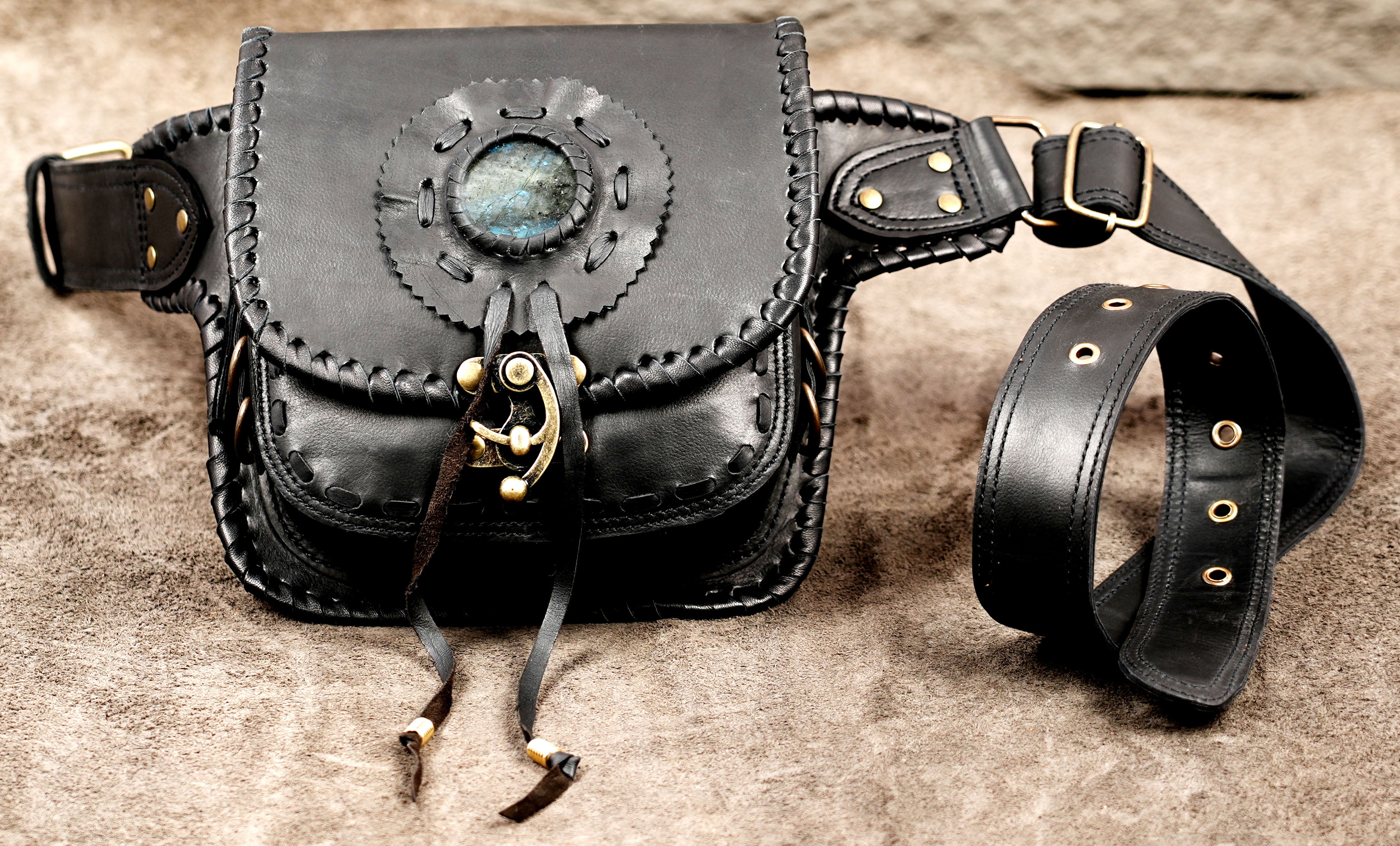 Leather hip bag with front snap pocket