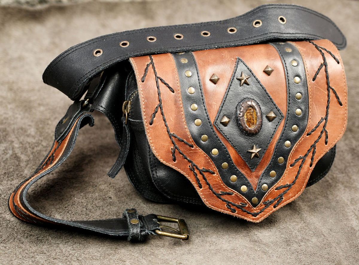 Handmade tooled leather fanny pack for men and women