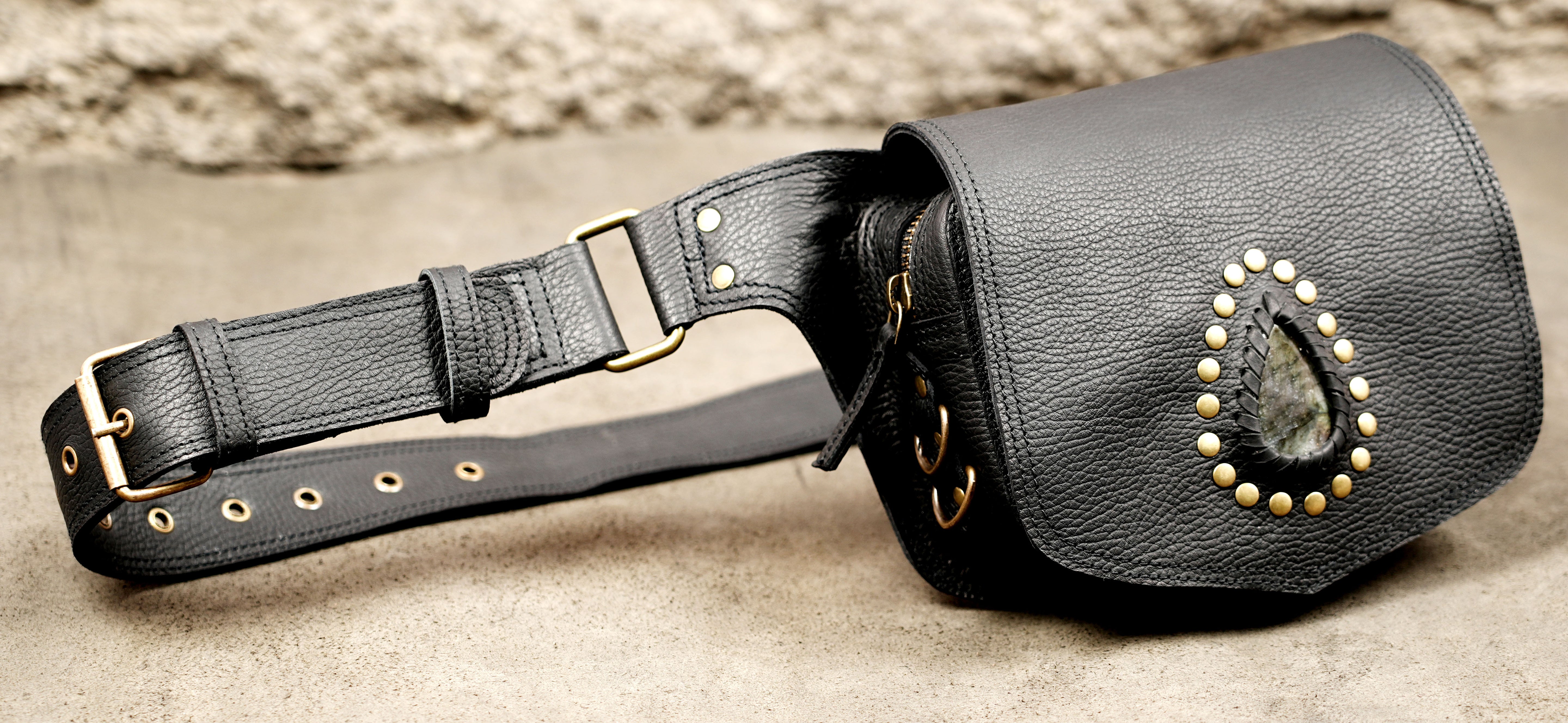 Labradorite Gemstone Leather Utility Waist Pouch