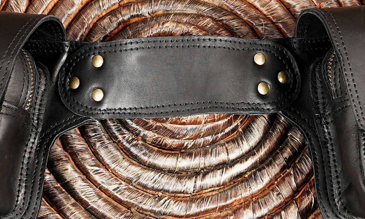 Black Leather Utility Hip Belt with Stone Accents and Brass Hardware