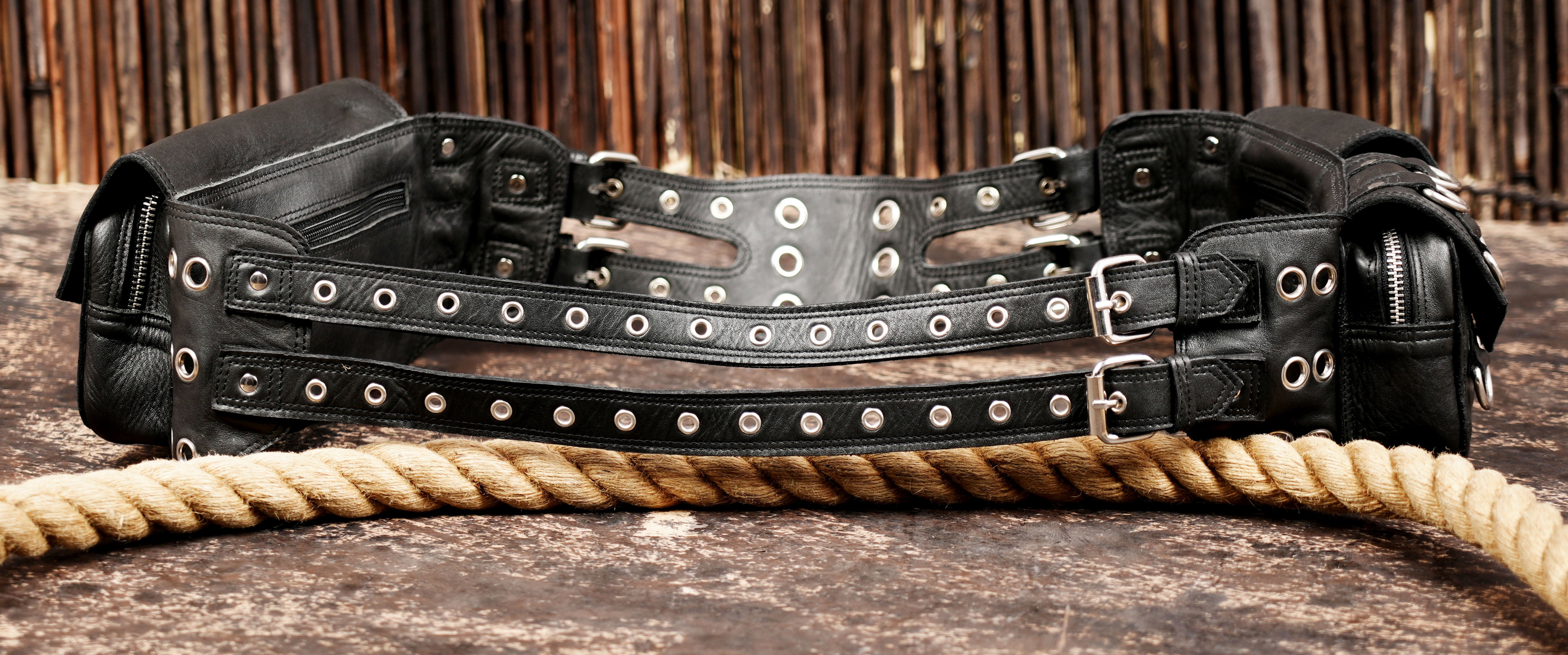 leather waist belt with metal buckles