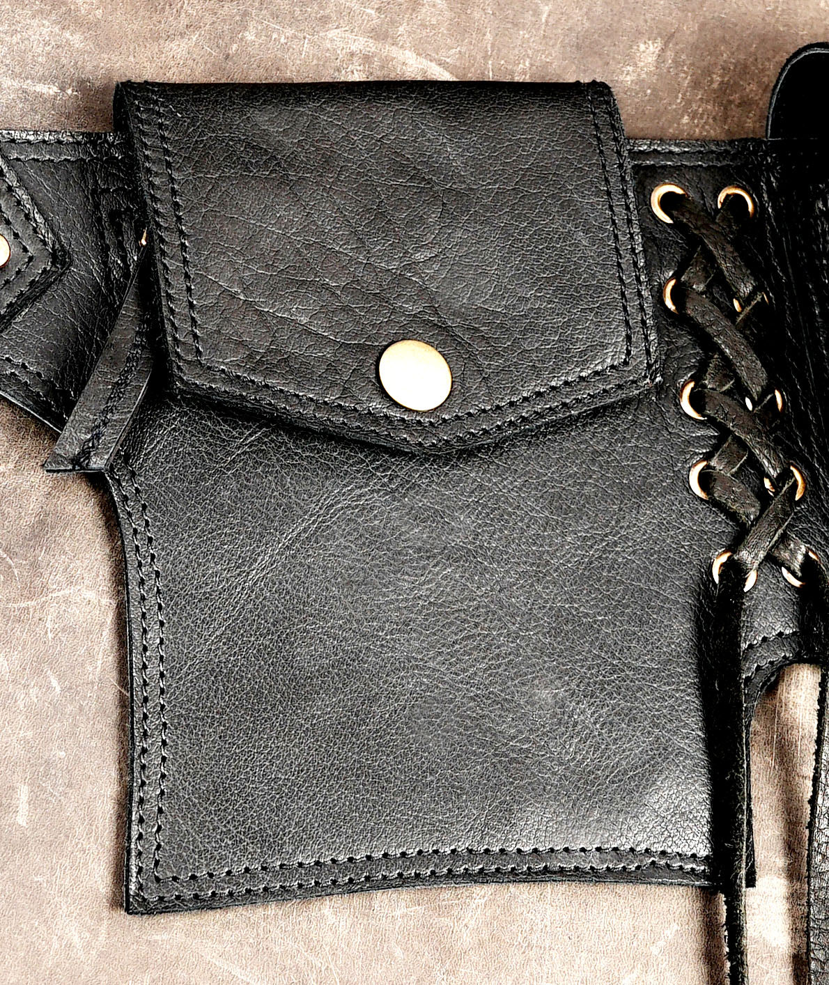 Adjustable black leather belt bag for men and women