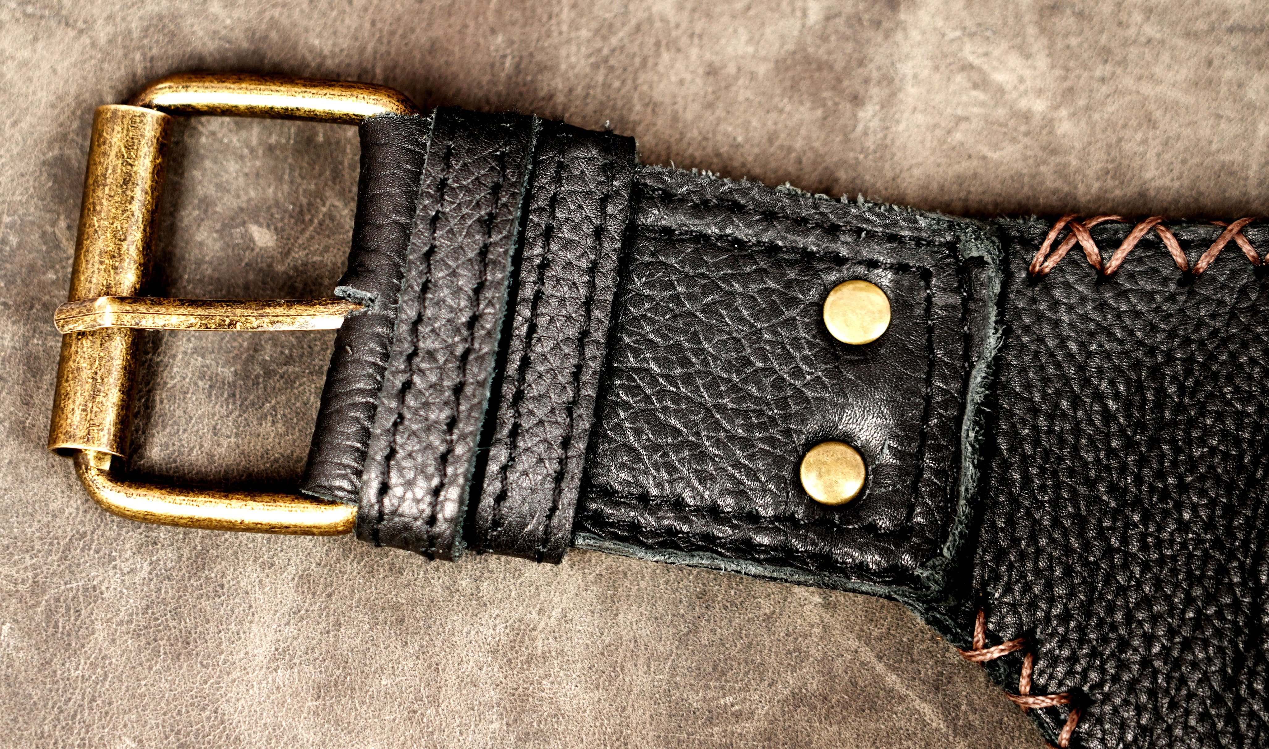 Adjustable black leather belt bag with secure pocket