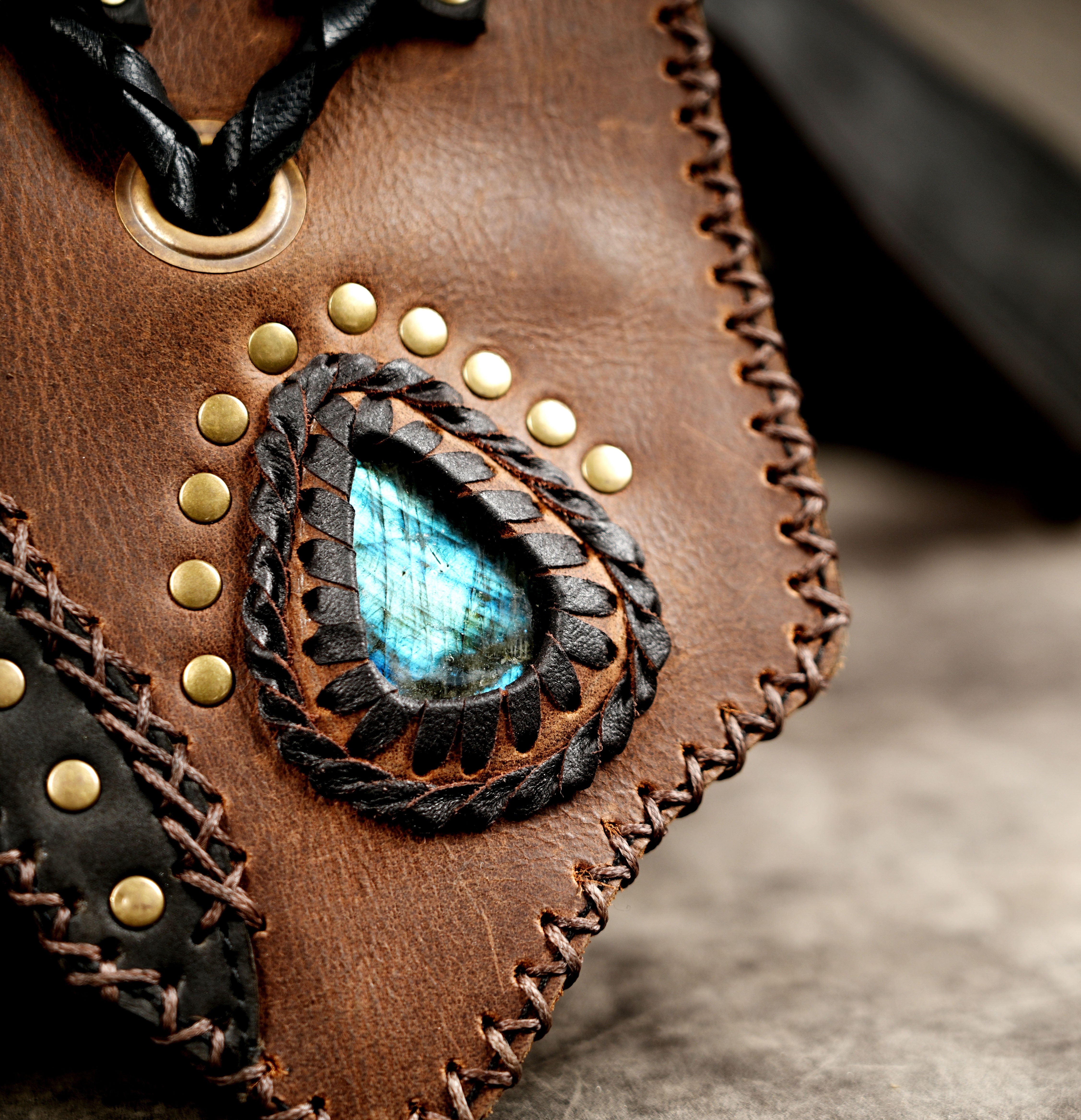 Adjustable festival waist bag featuring a natural gemstone
