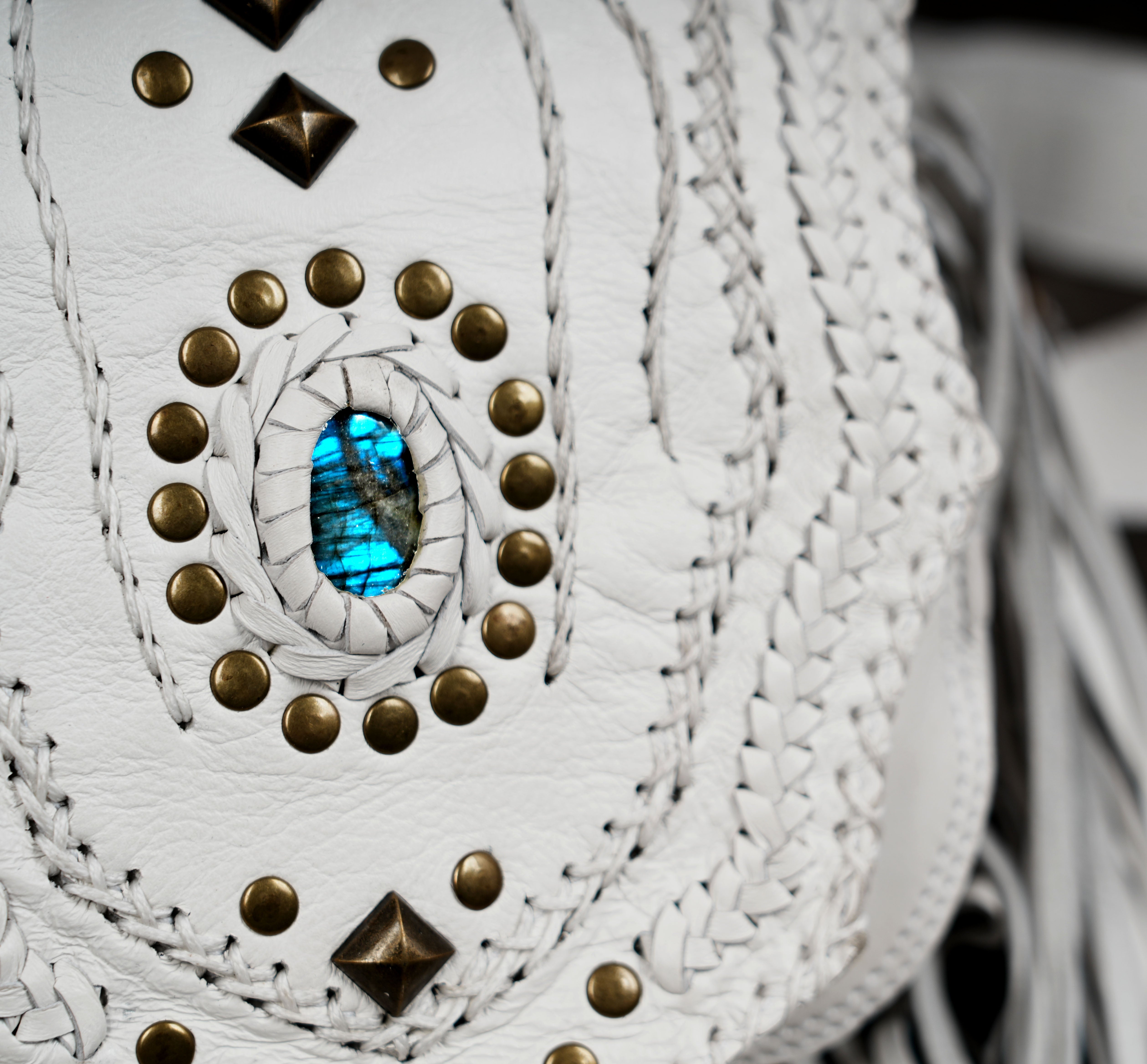 Adjustable genuine leather hip bag with natural Labradorite stone