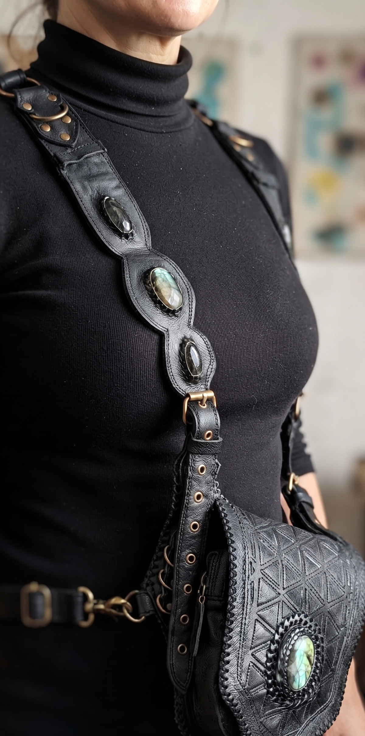 Adjustable leather body holster with double utility pouches