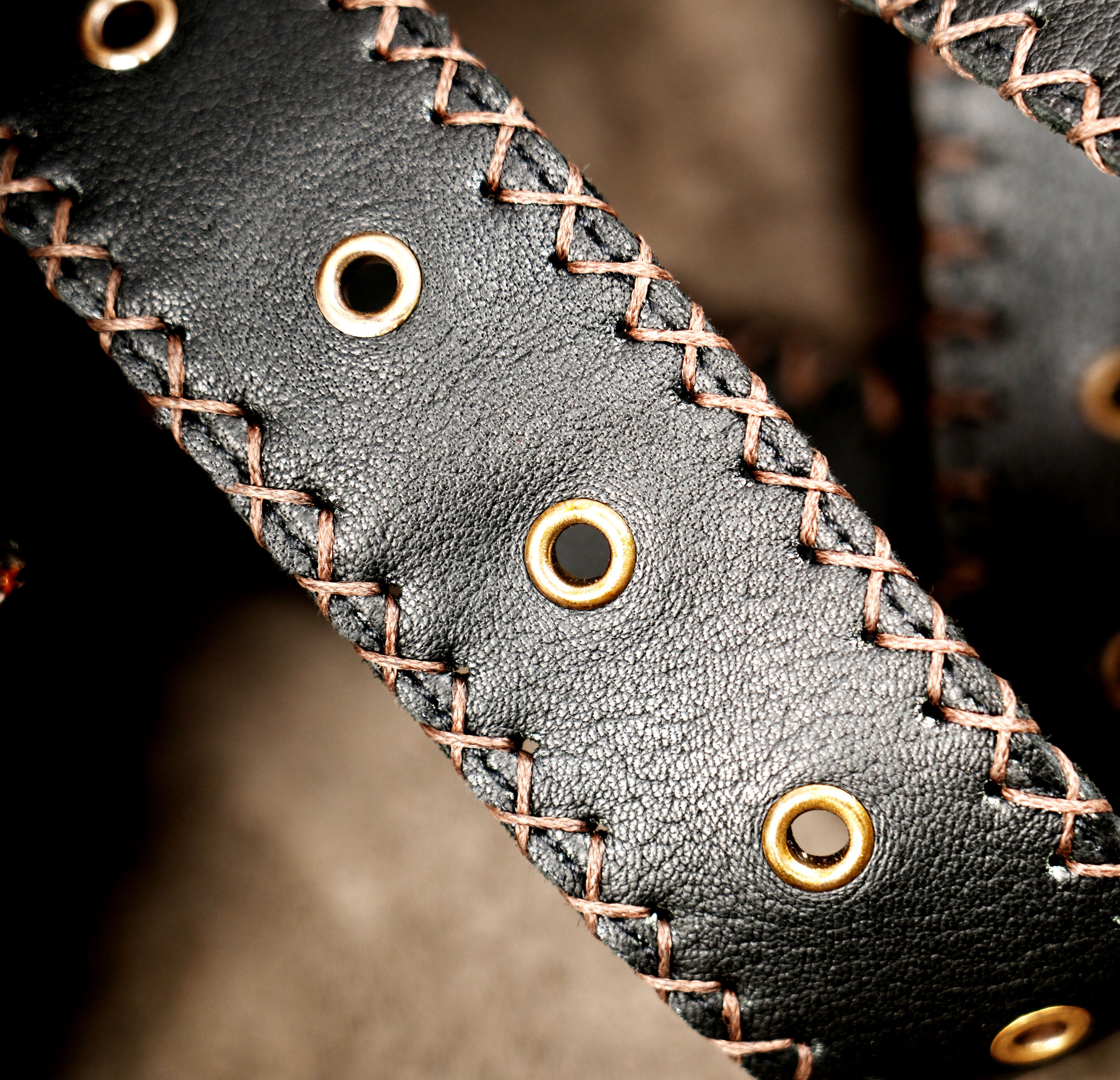 Adjustable leather hip bag with crystal stone and D-ring hardware