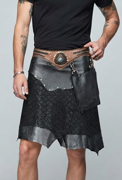 Adjustable leather mini skirt with labradorite stone accent